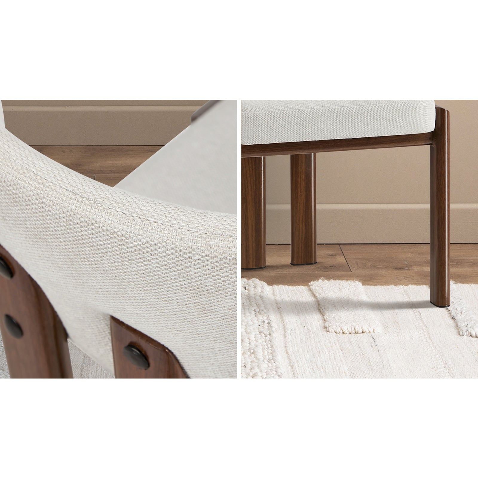 Oikiture Set of 6 Dining Chairs Linen Fabric Kitchen Padded Seat Beige&Brown