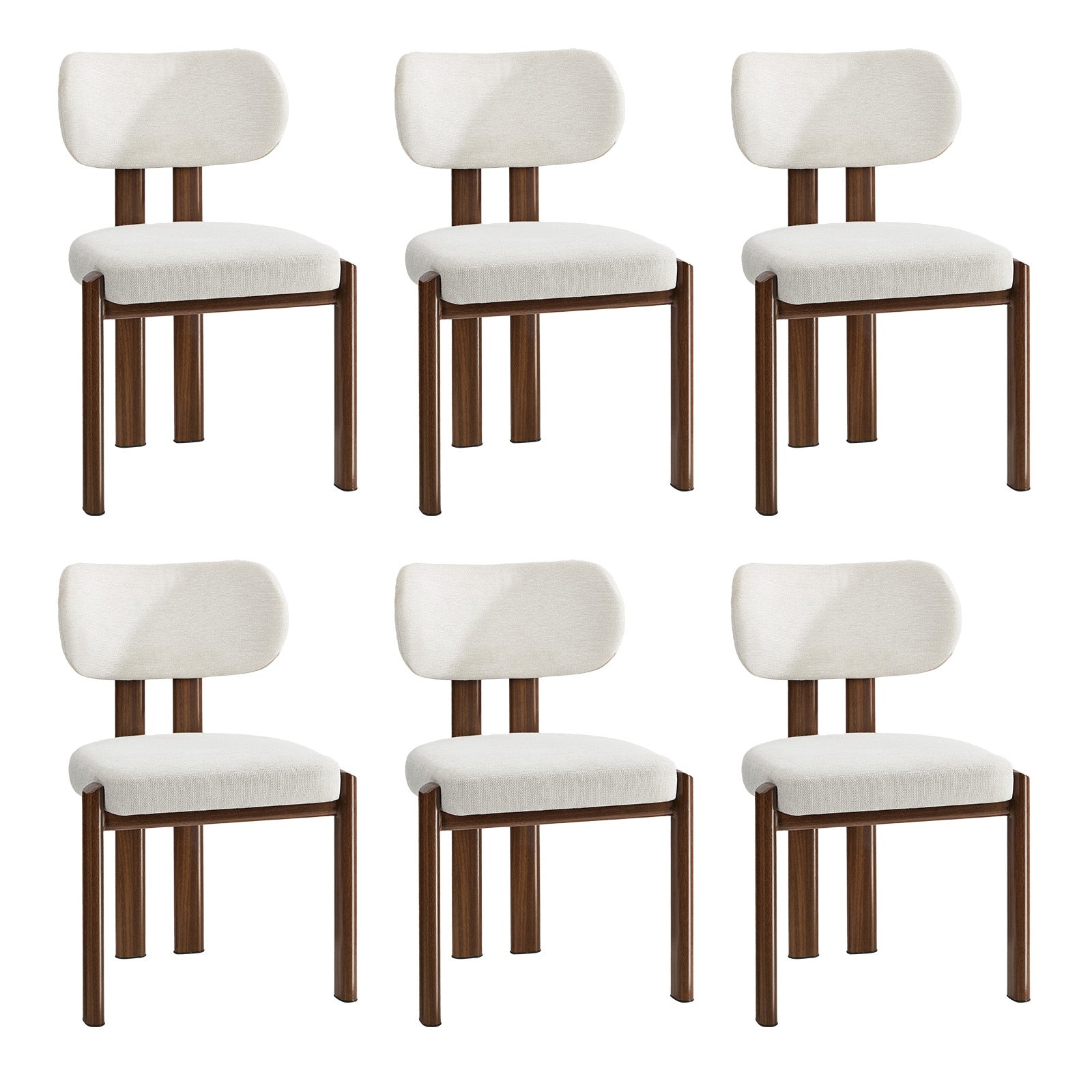 Oikiture Set of 6 Dining Chairs Linen Fabric Kitchen Padded Seat Beige&Brown