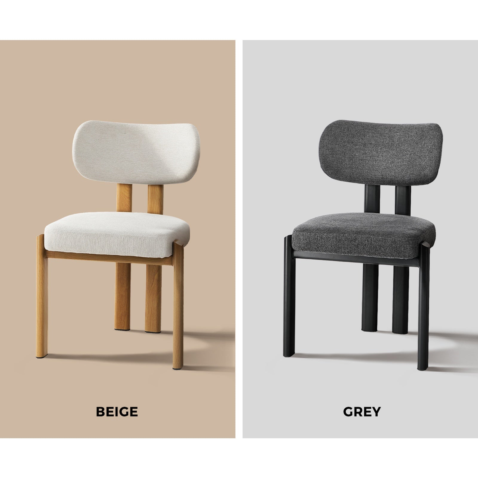 Oikiture Set of 2 Dining Chairs Linen Fabric Kitchen Seat Padded Accent Chair