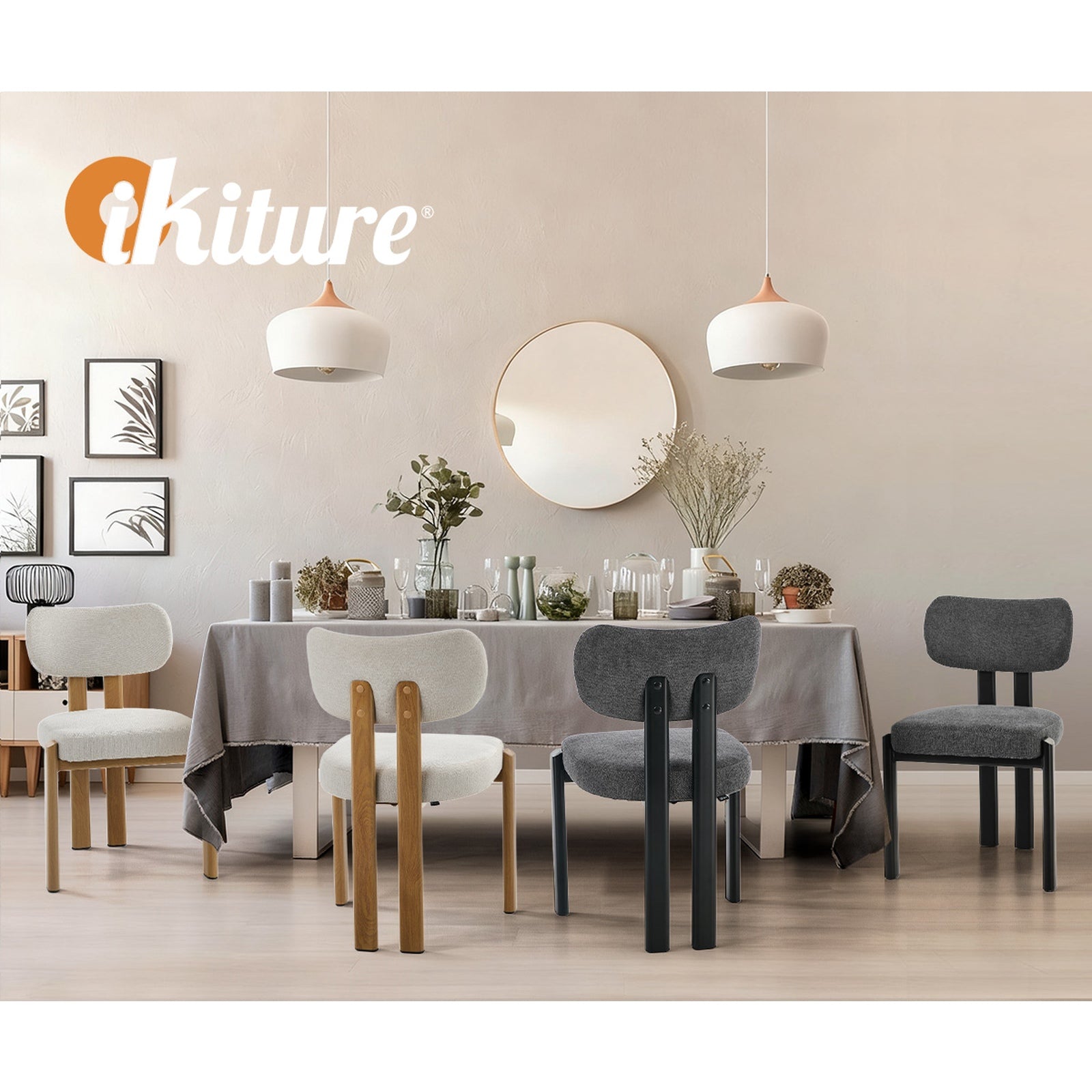 Oikiture Set of 2 Dining Chairs Linen Fabric Kitchen Seat Padded Accent Chair