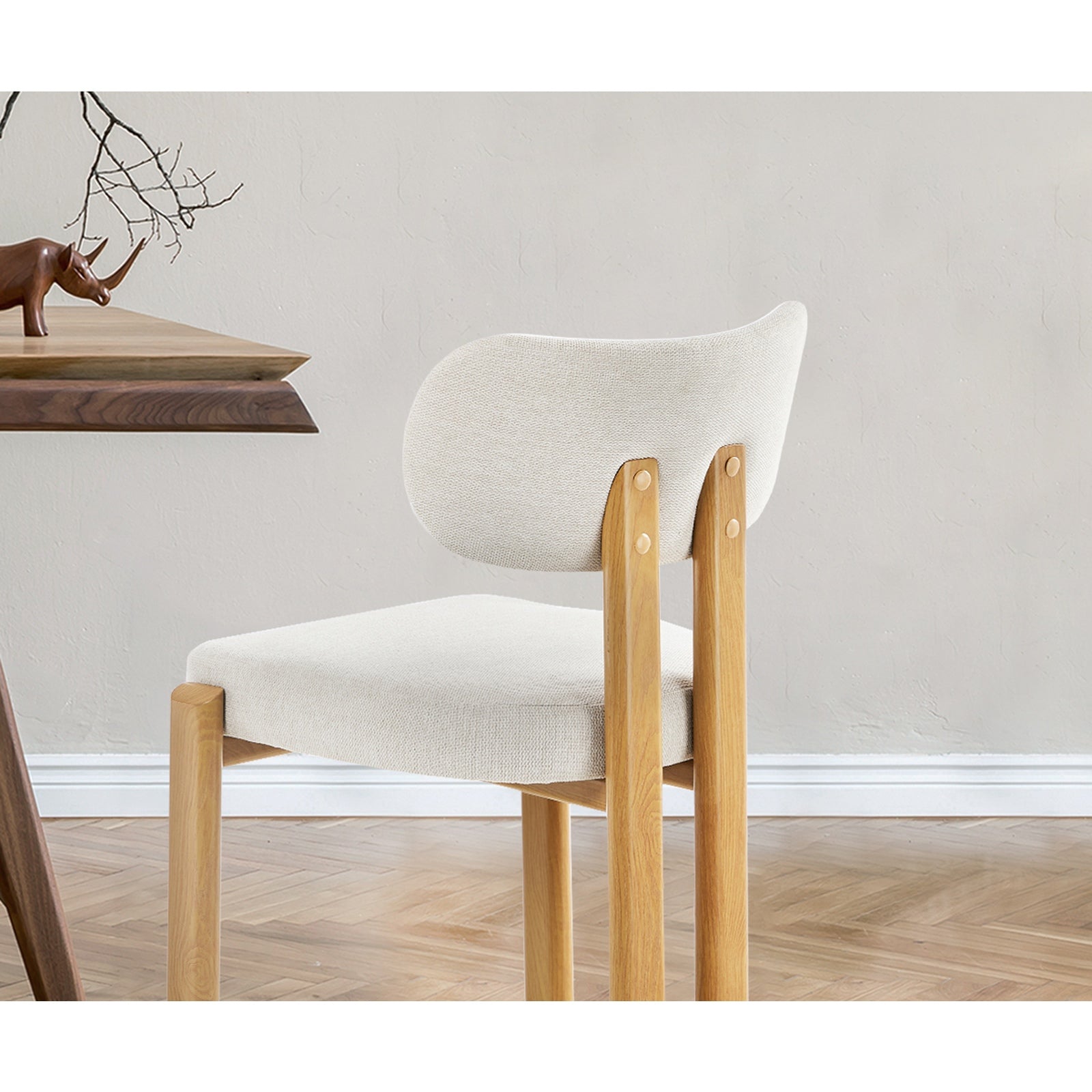 Oikiture Set of 6 Dining Chairs Linen Fabric Kitchen Chair Padded Seat Beige