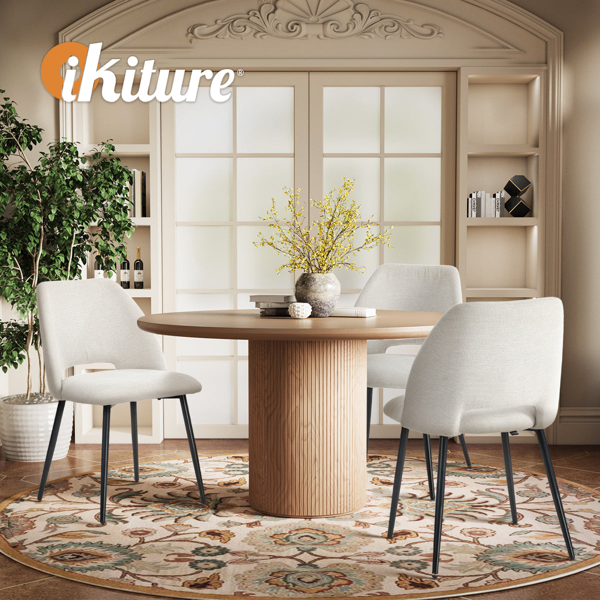 Oikiture 4x Dining Chair Accent Chairs Linen Fabric Biege