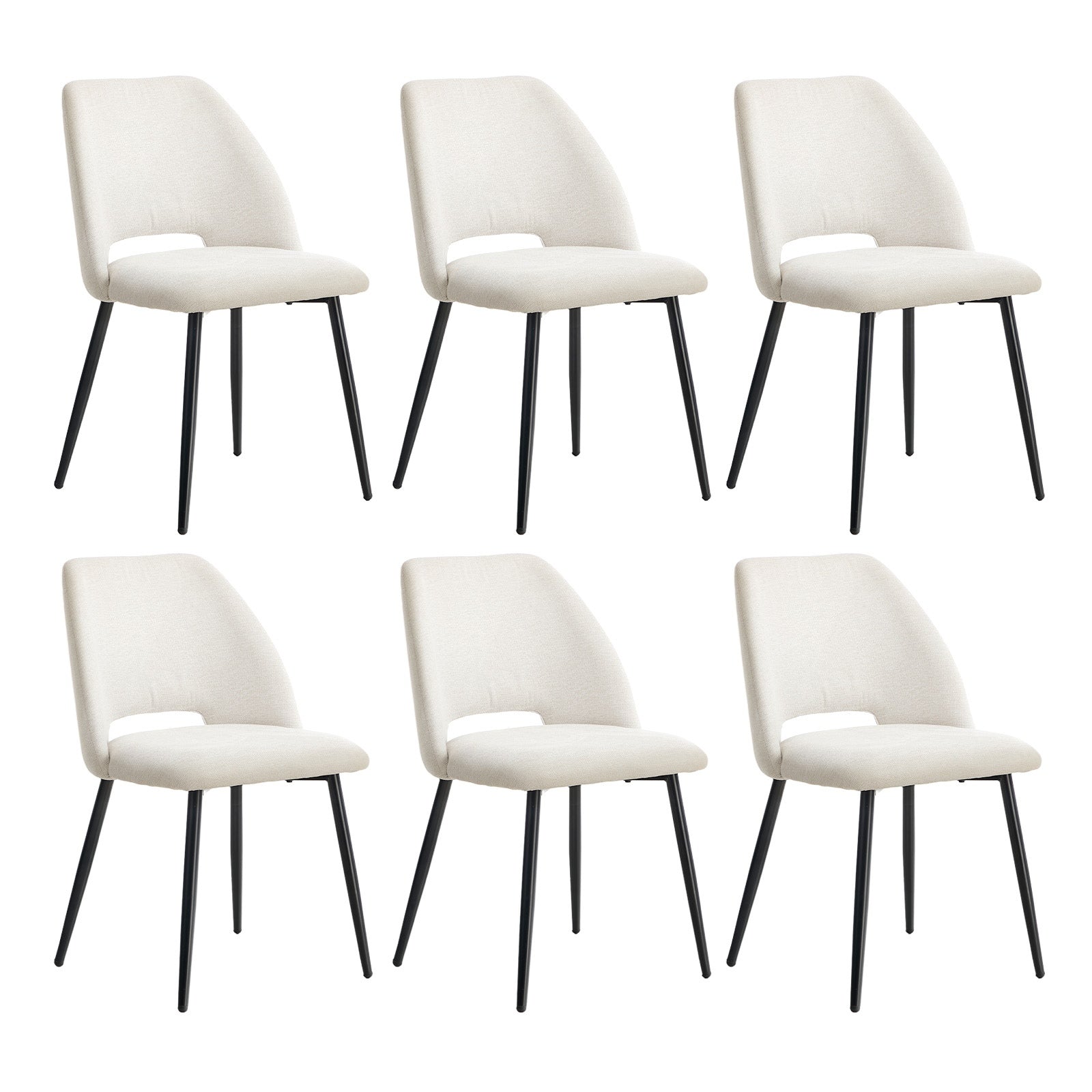 Oikiture 6x Dining Chair Accent Chairs Linen Fabric Biege