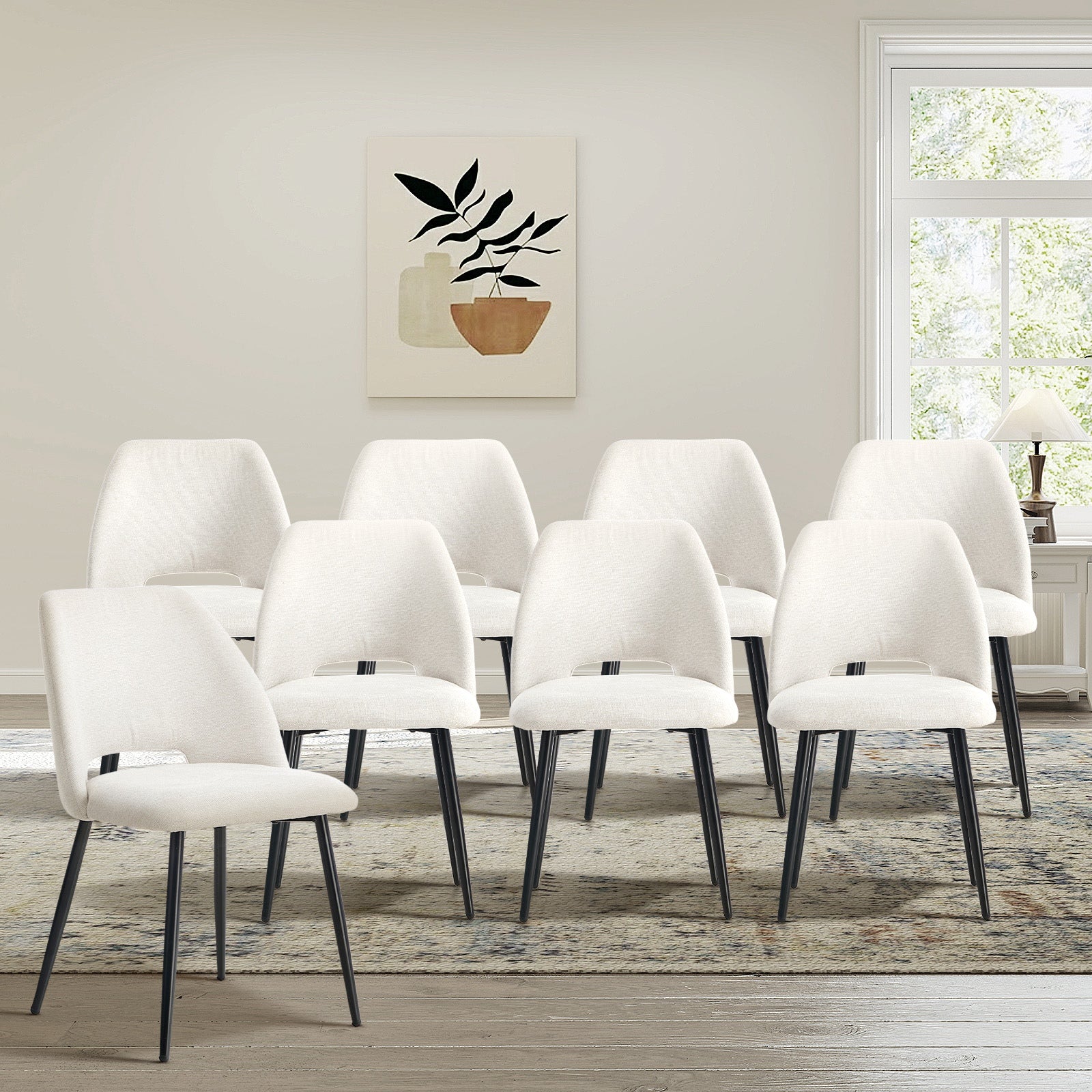 Oikiture 8x Dining Chair Accent Chairs Linen Fabric Biege