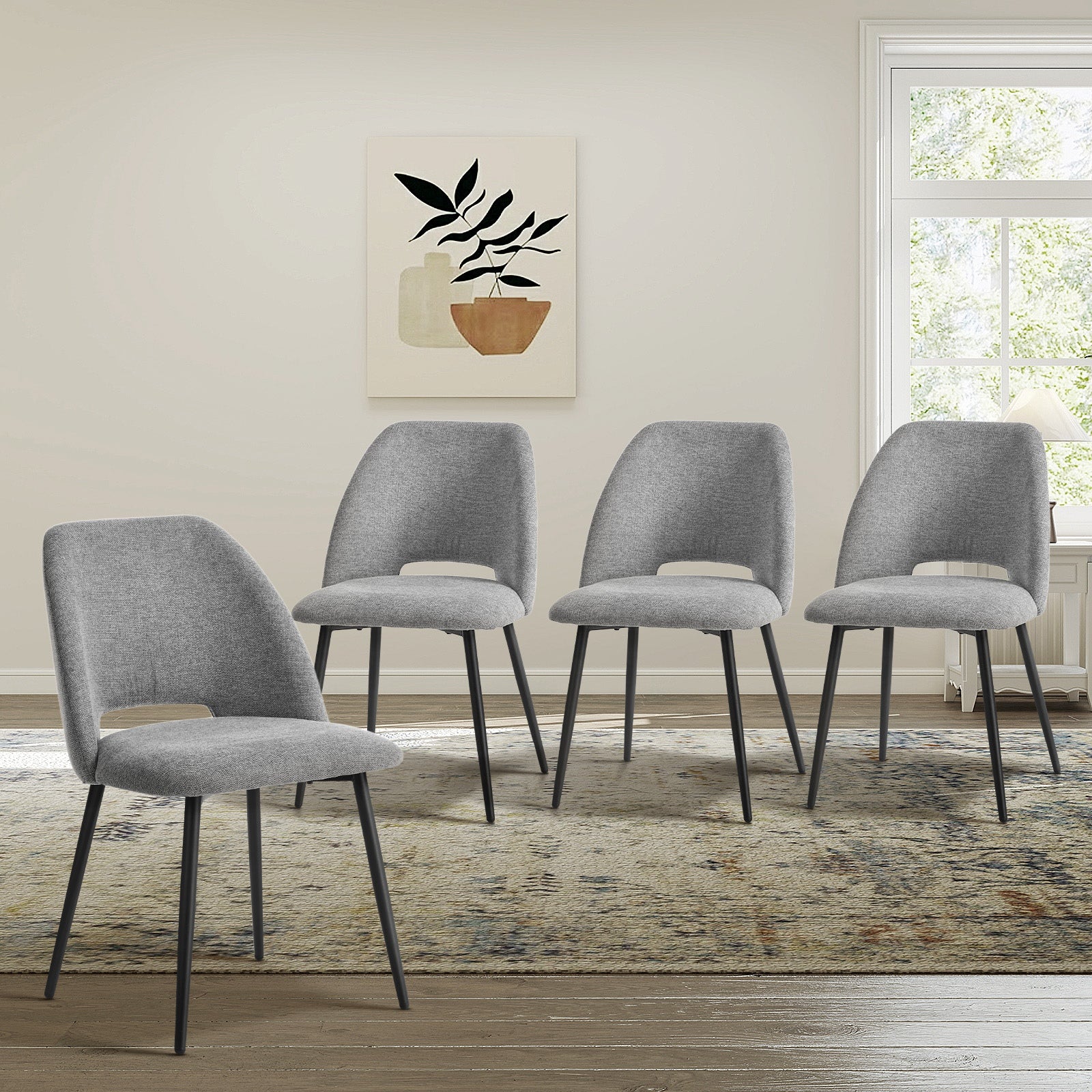 Oikiture 4x Dining Chair Accent Chairs Linen Fabric Grey
