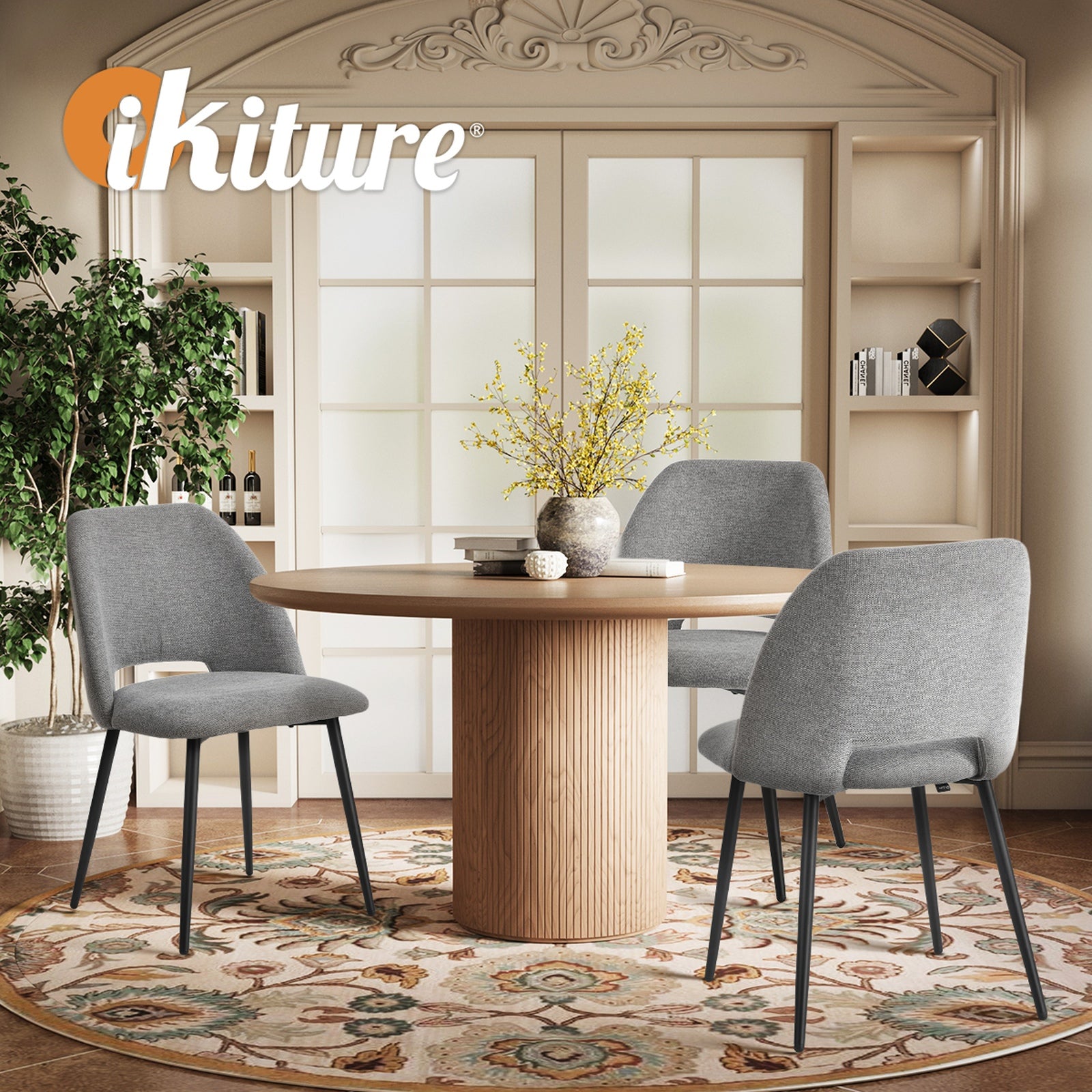 Oikiture 8x Dining Chair Accent Chairs Linen Fabric Grey