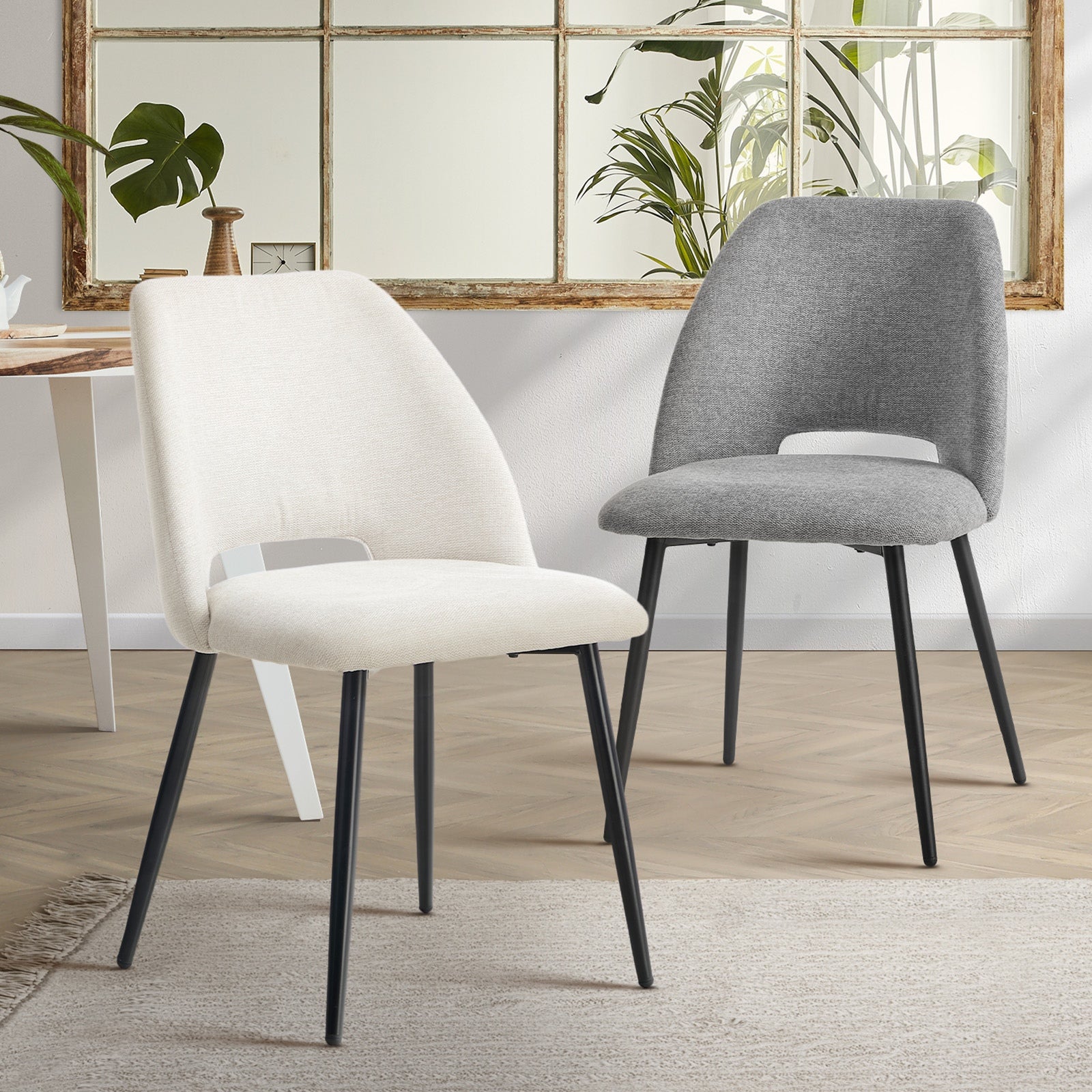 Oikiture 2x Dining Chair Accent Chairs Linen Fabric