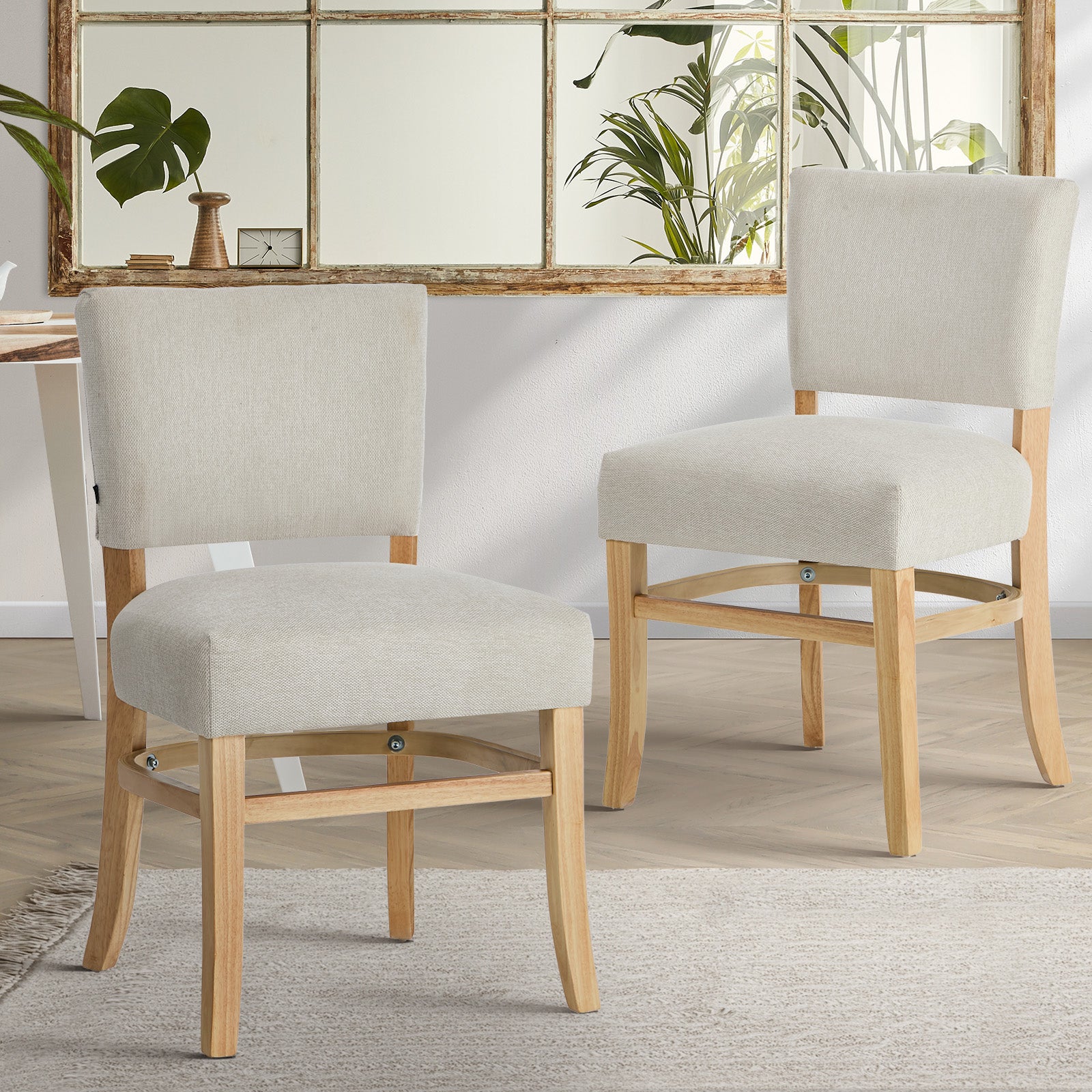 Oikiture 2x Dining Chairs Wooden Kitchen Seat Rubberwood Frame Accent Chair