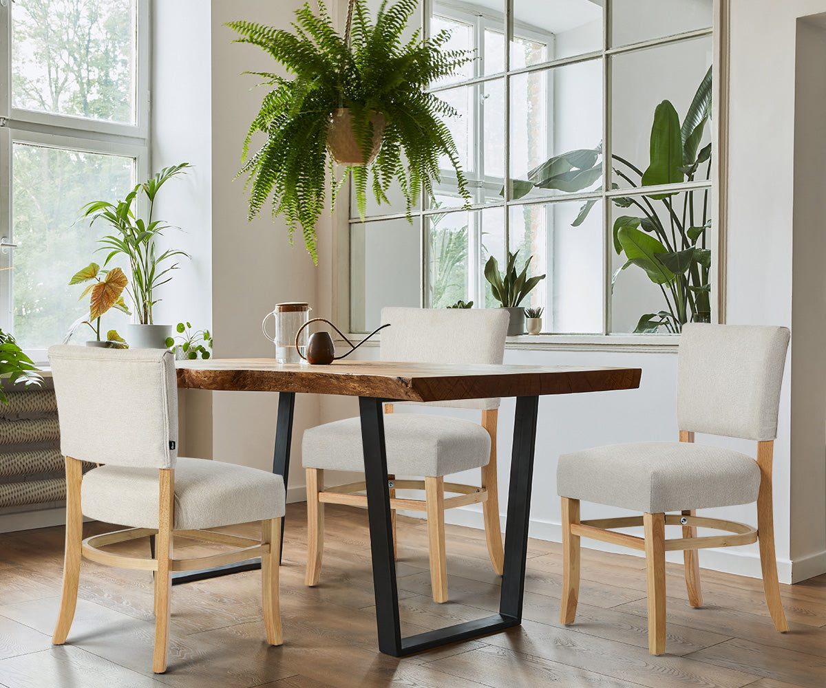Oikiture 2x Dining Chairs Wooden Kitchen Seat Rubberwood Frame Accent Chair Beig - Sunyee