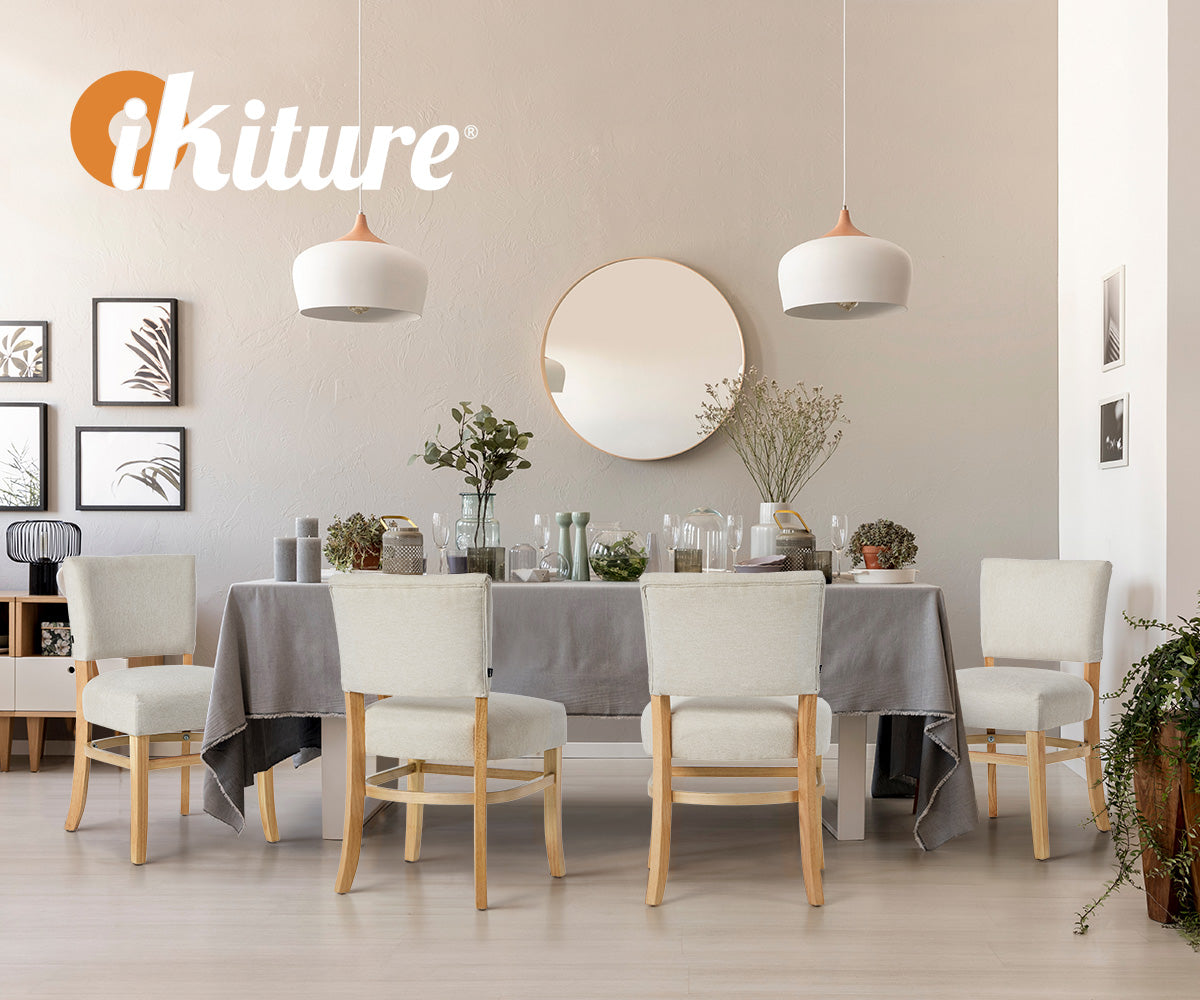 Oikiture 2x Dining Chairs Wooden Kitchen Seat Rubberwood Frame Accent Chair Beig - Sunyee