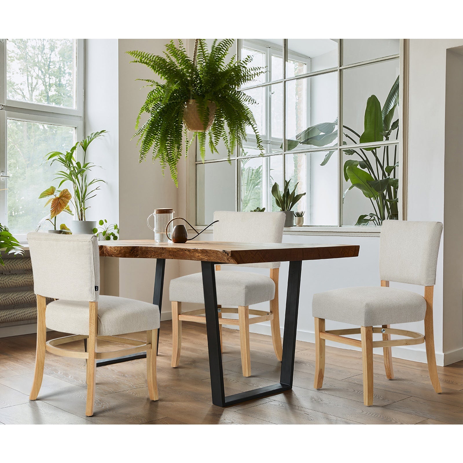 Oikiture 4x Dining Chairs Wooden Kitchen Seat Rubberwood Frame Accent Chair Beig - Sunyee