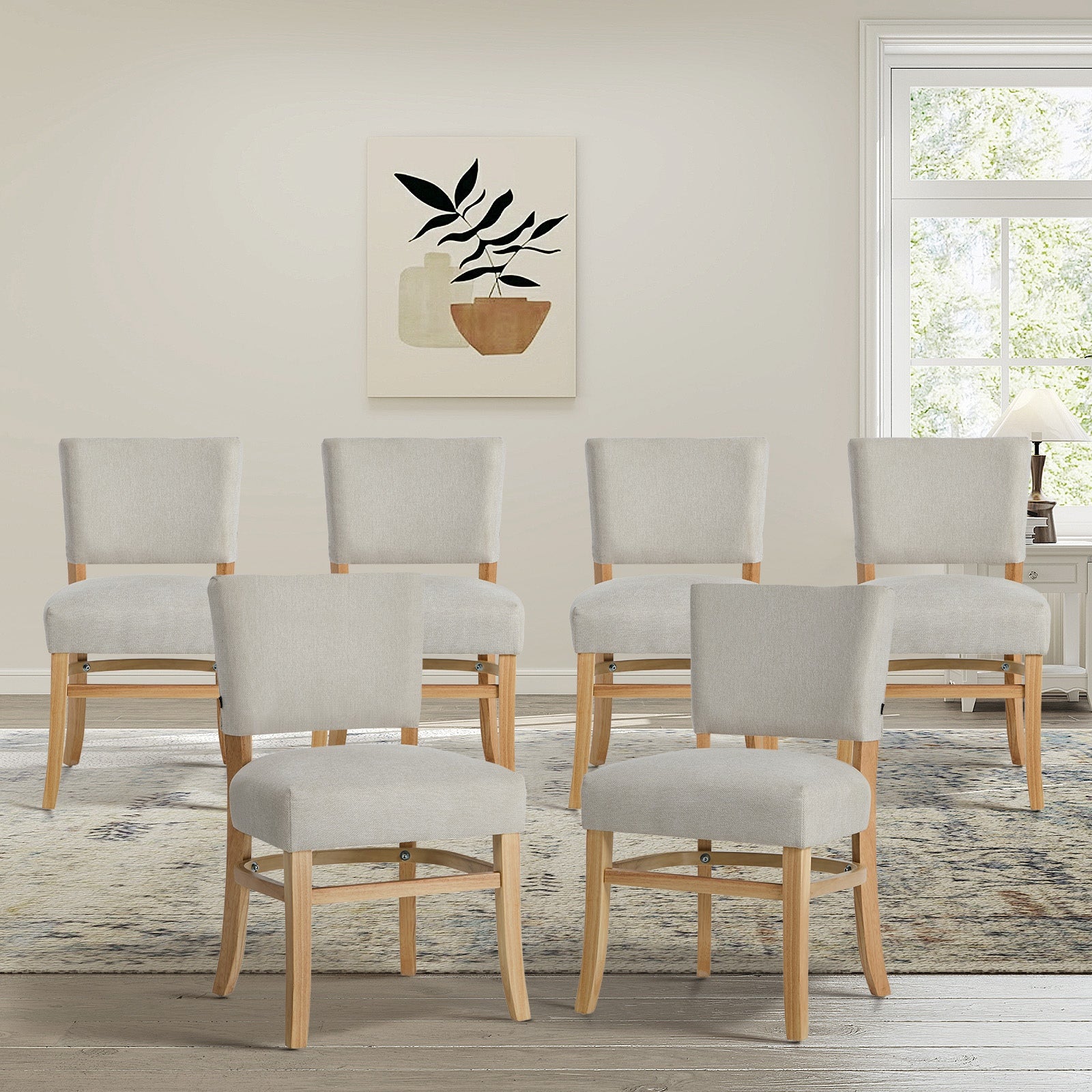 Oikiture 6x Dining Chairs Wooden Kitchen Seat Rubberwood Frame Accent Chair