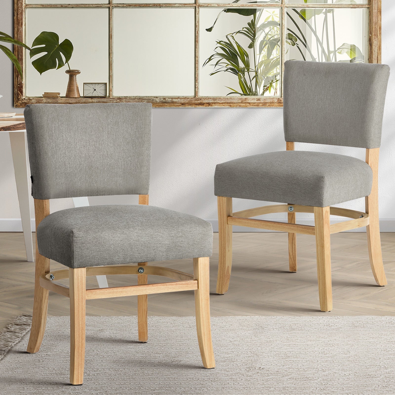 Oikiture 2x Dining Chairs Wooden Kitchen Seat Rubberwood Frame Accent Chair Grey