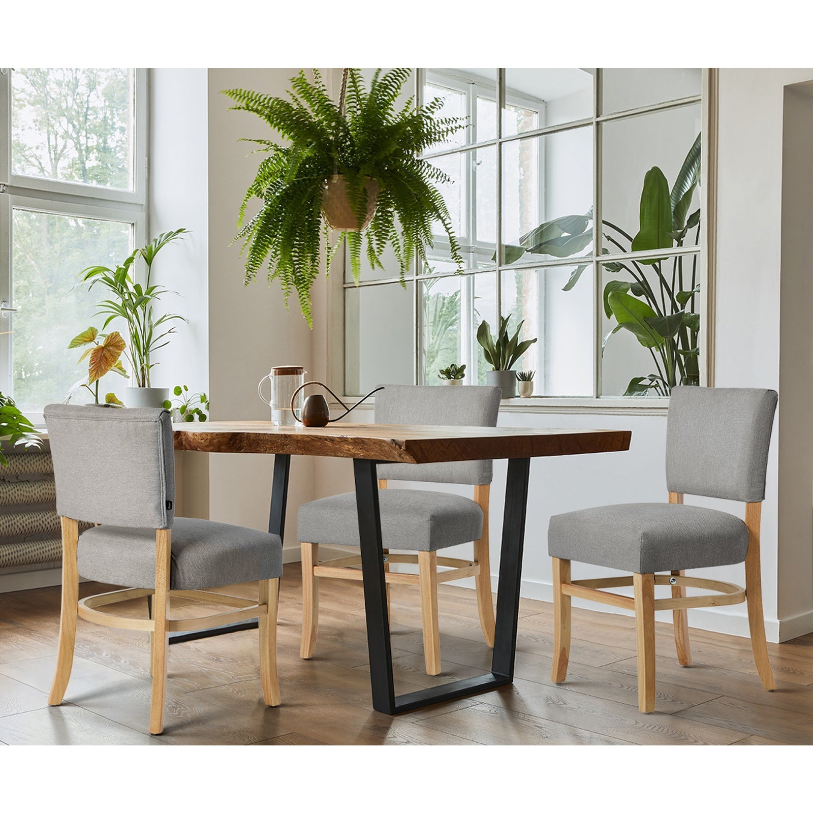 Oikiture 2x Dining Chairs Wooden Kitchen Seat Rubberwood Frame Accent Chair Grey