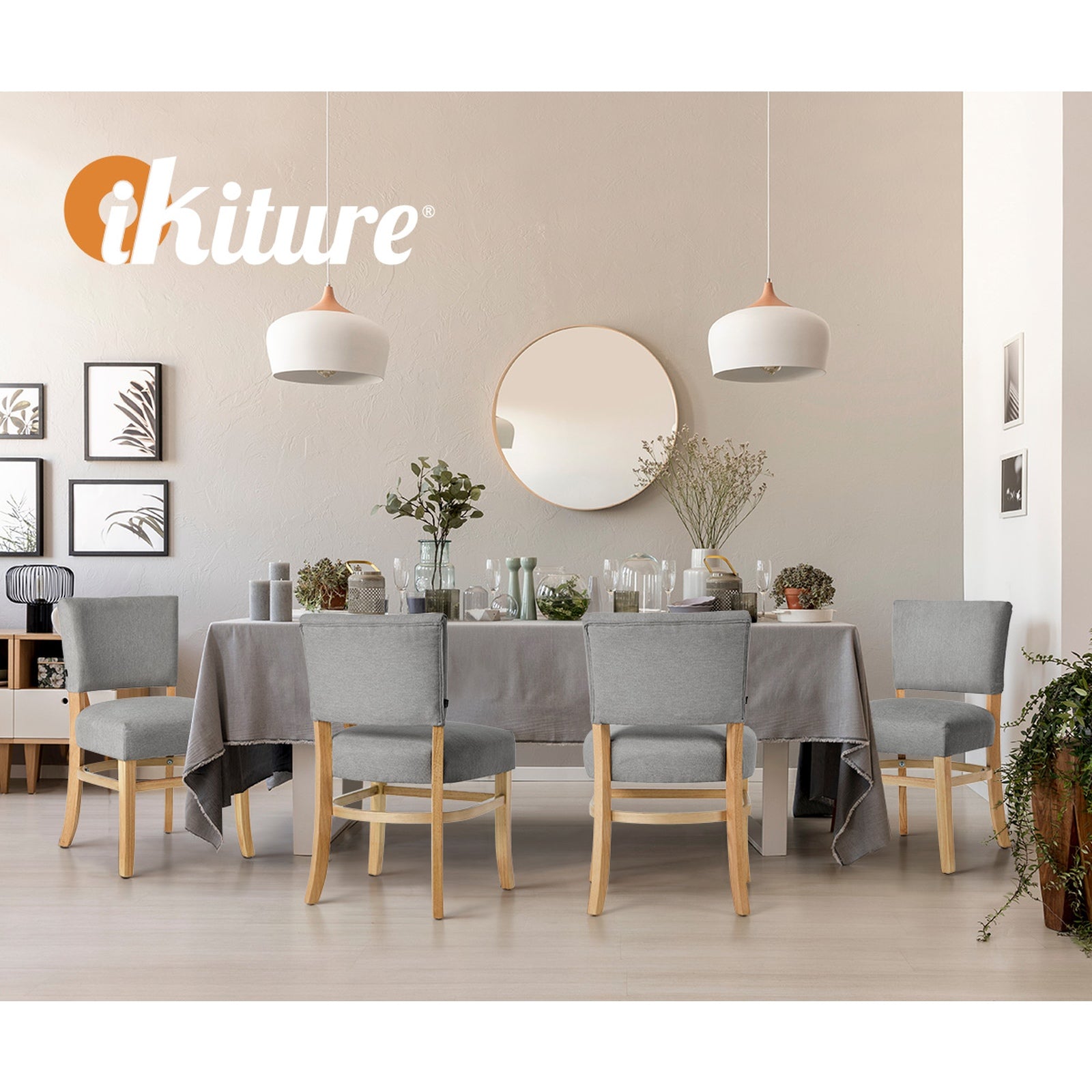 Oikiture 2x Dining Chairs Wooden Kitchen Seat Rubberwood Frame Accent Chair Grey