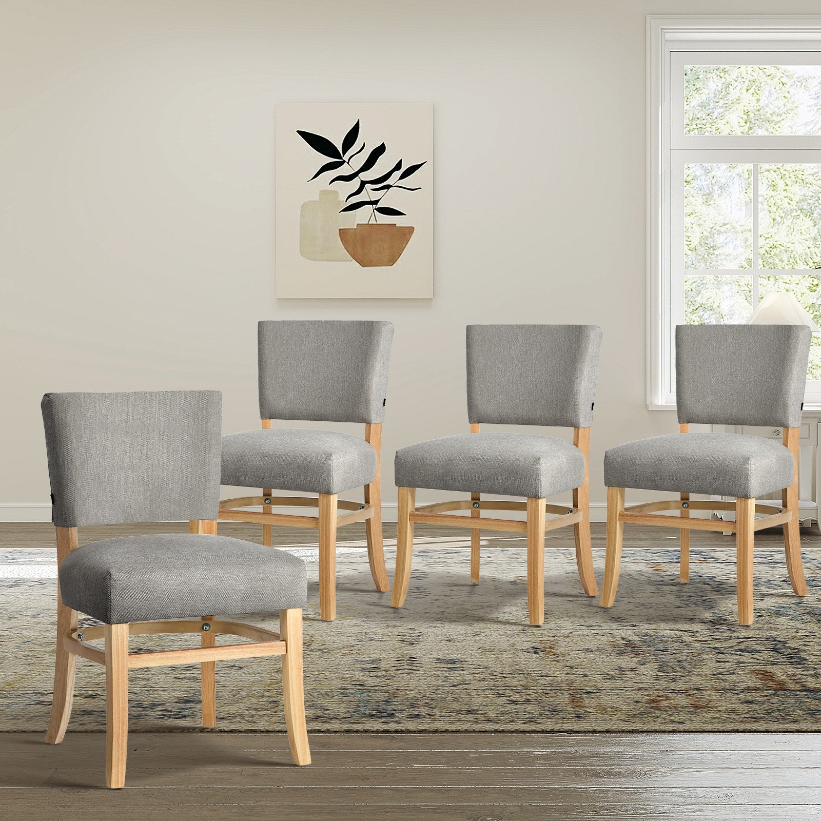 Oikiture 4x Dining Chairs Wooden Kitchen Seat Rubberwood Frame Accent Chair Grey