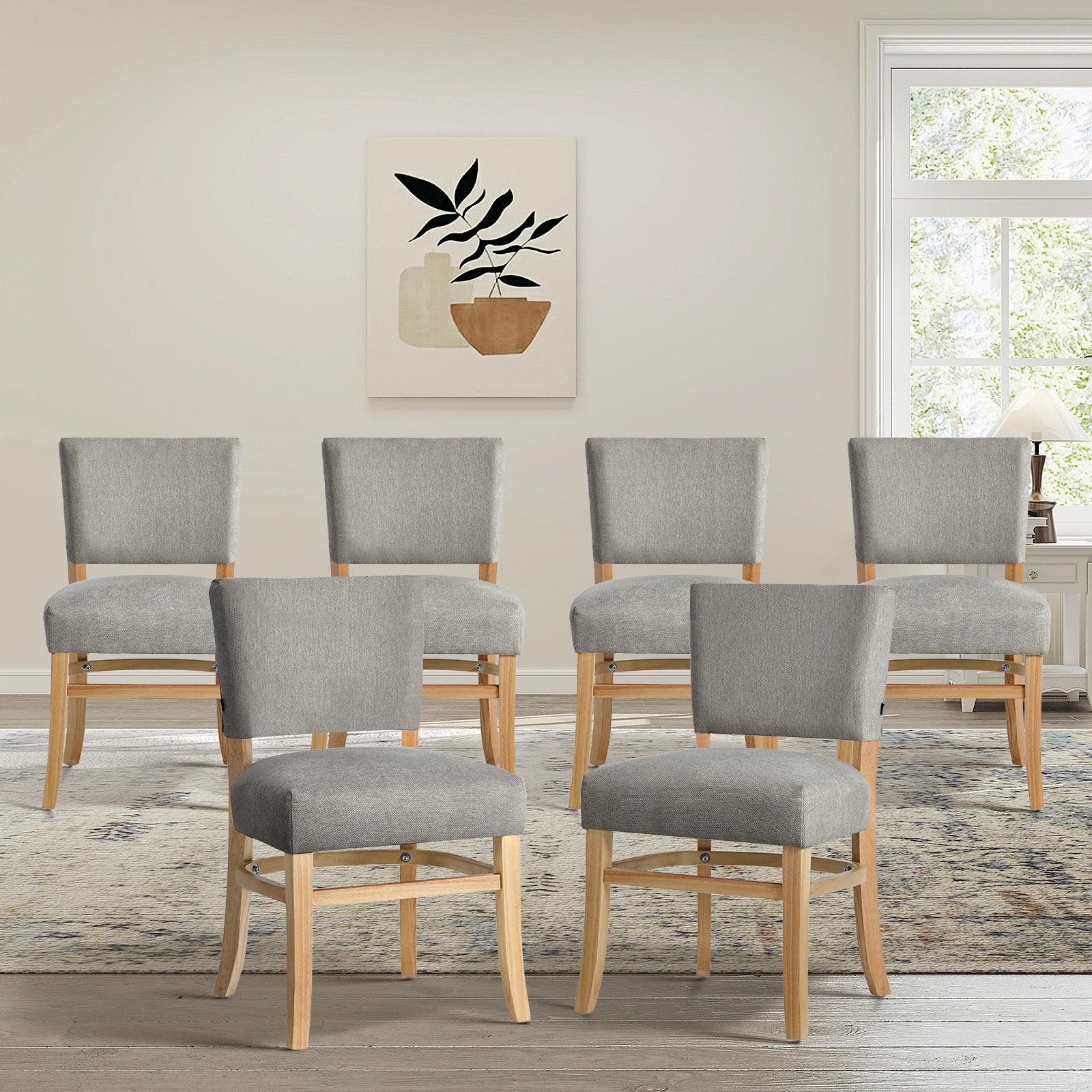 Oikiture 6x Dining Chairs Wooden Kitchen Seat Rubberwood Frame Accent Chair Grey
