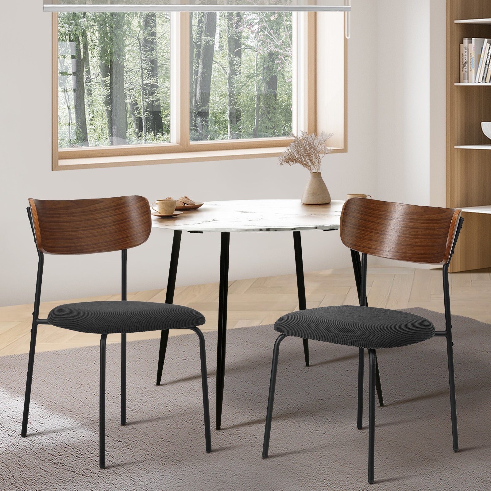 Oikiture 2PCS Dining Chairs Kitchen Chair Padded Lounge Seat Corduroy Black - Sunyee