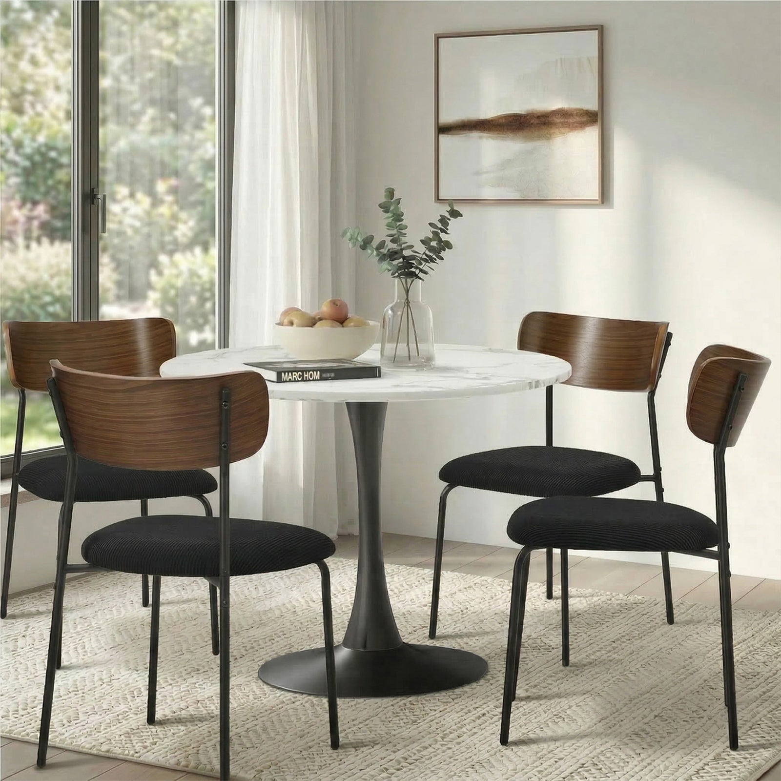 Oikiture 2PCS Dining Chairs Kitchen Chair Padded Lounge Seat Corduroy Black - Sunyee