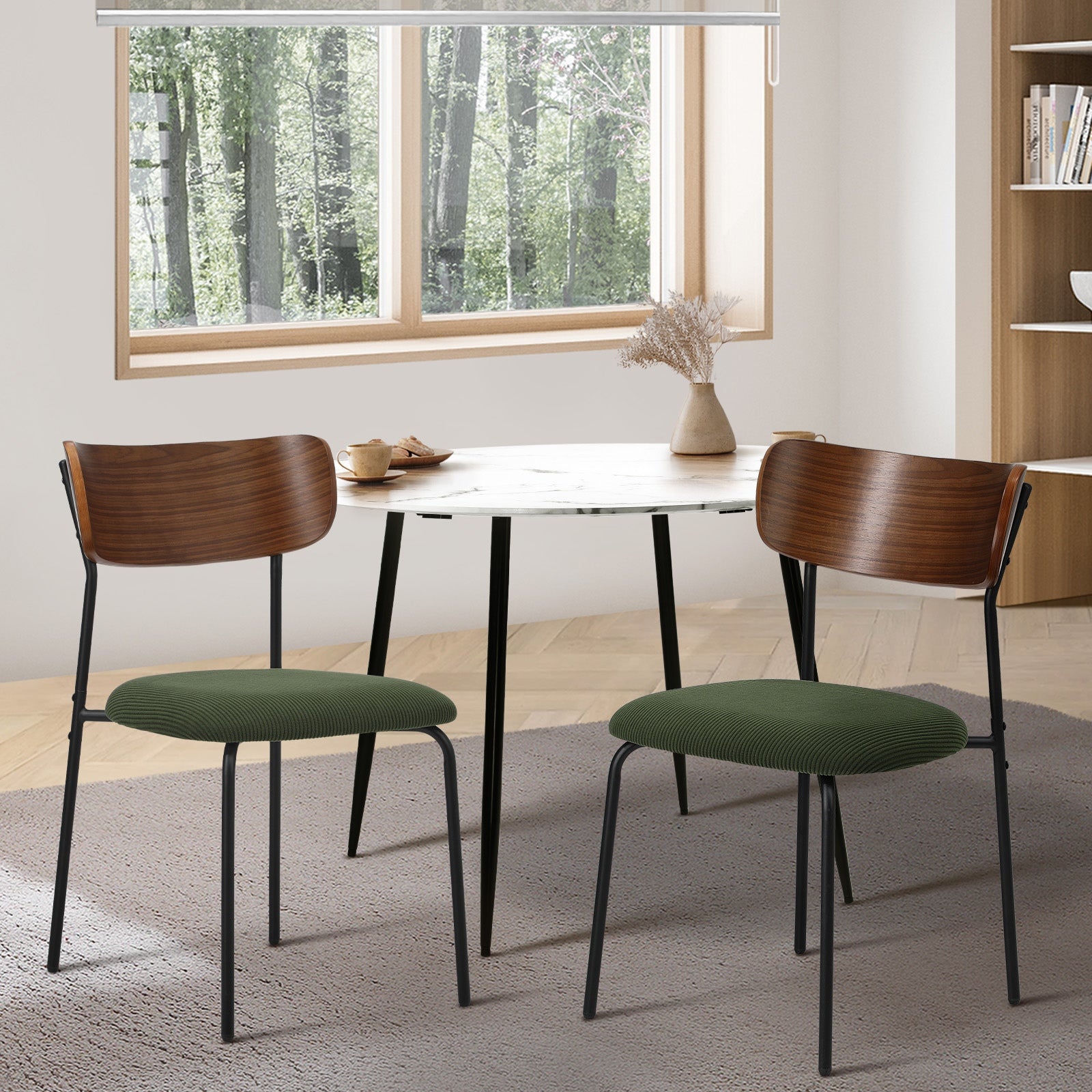 Oikiture 2PCS Dining Chairs Kitchen Chair Padded Lounge Seat Sherpa Green