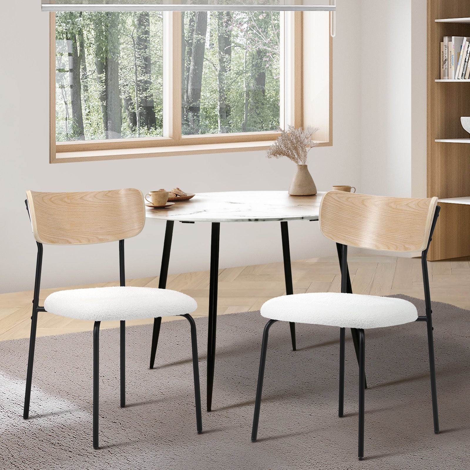 Oikiture 2PCS Dining Chairs Kitchen Chair Padded Lounge Seat Sherpa White - Sunyee