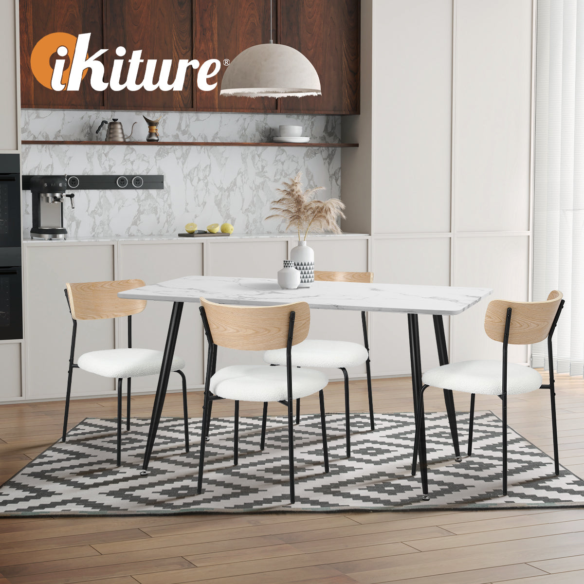 Oikiture 2PCS Dining Chairs Kitchen Chair Padded Lounge Seat Sherpa White - Sunyee