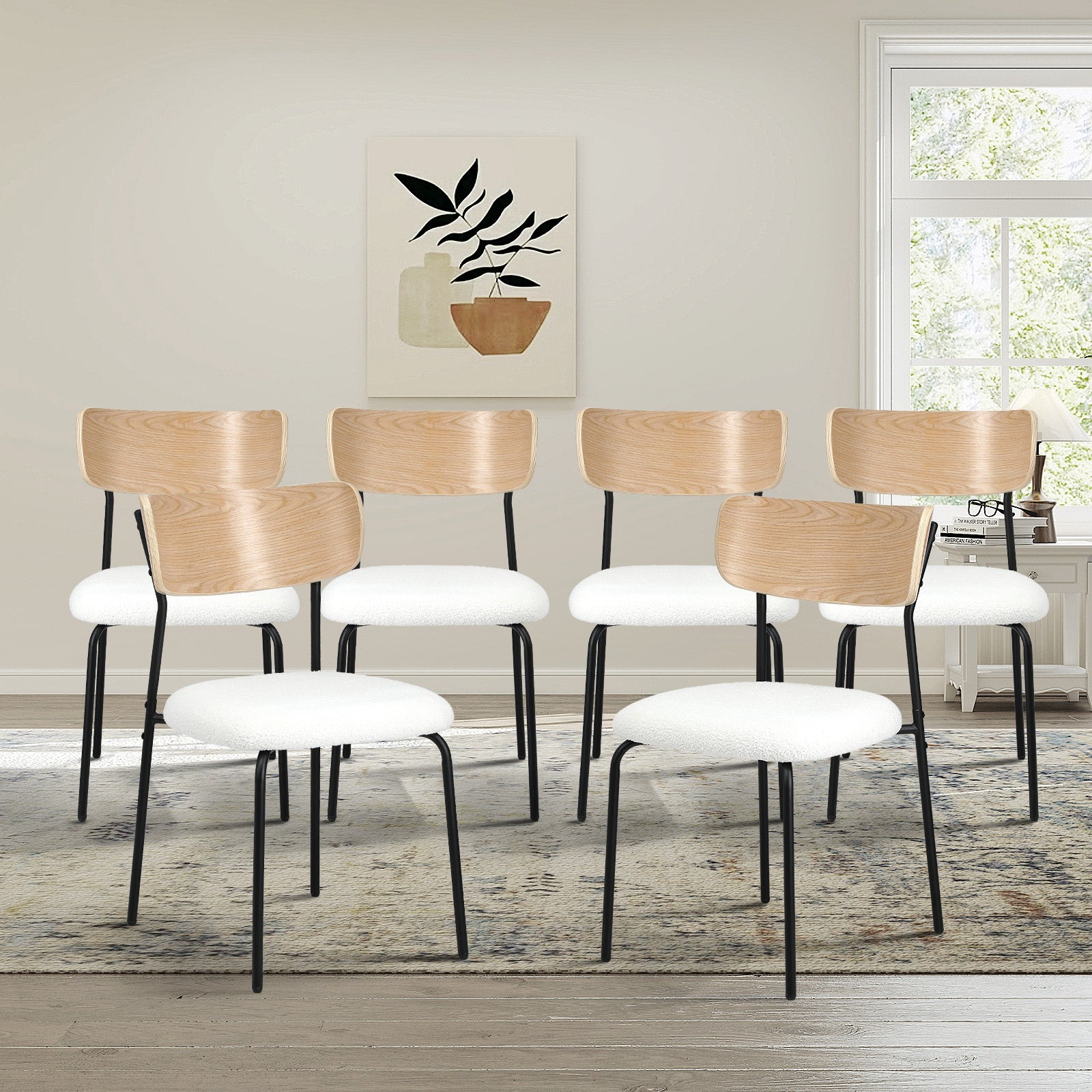 Oikiture 6PCS Dining Chairs Kitchen Chair Padded Lounge Seat Sherpa White - Sunyee