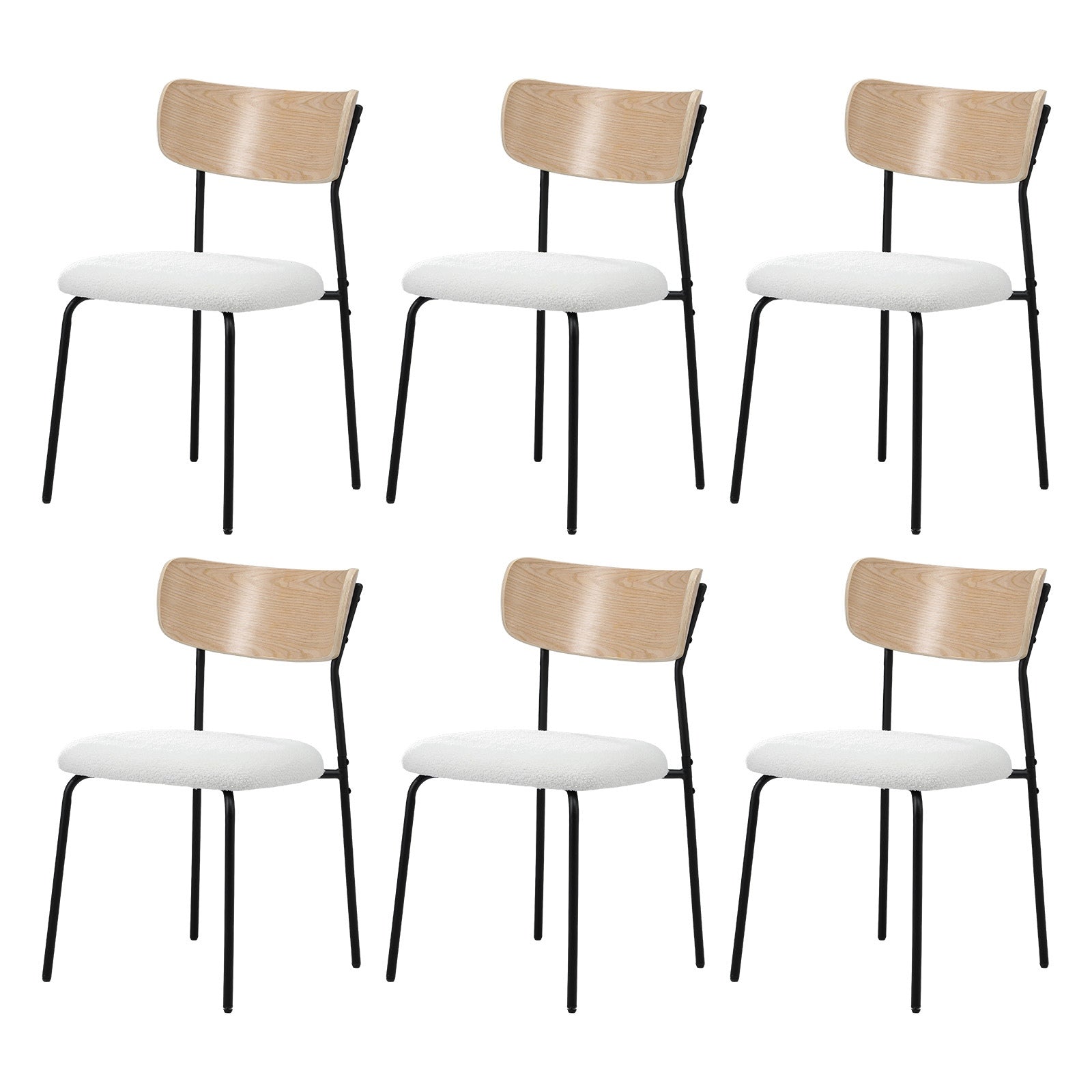 Oikiture 6PCS Dining Chairs Kitchen Chair Padded Lounge Seat Sherpa White - Sunyee