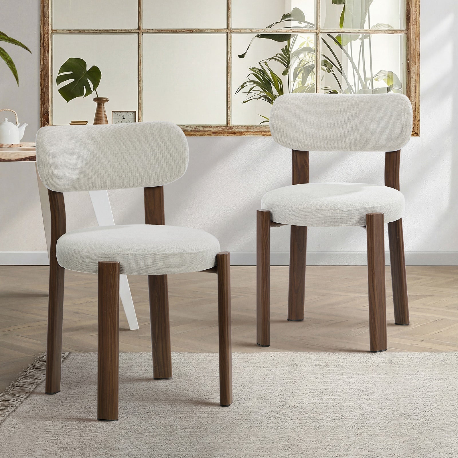 Oikiture 2x Dining Chair Upholstery Chairs Timber-Look Frame Walunt&Beige