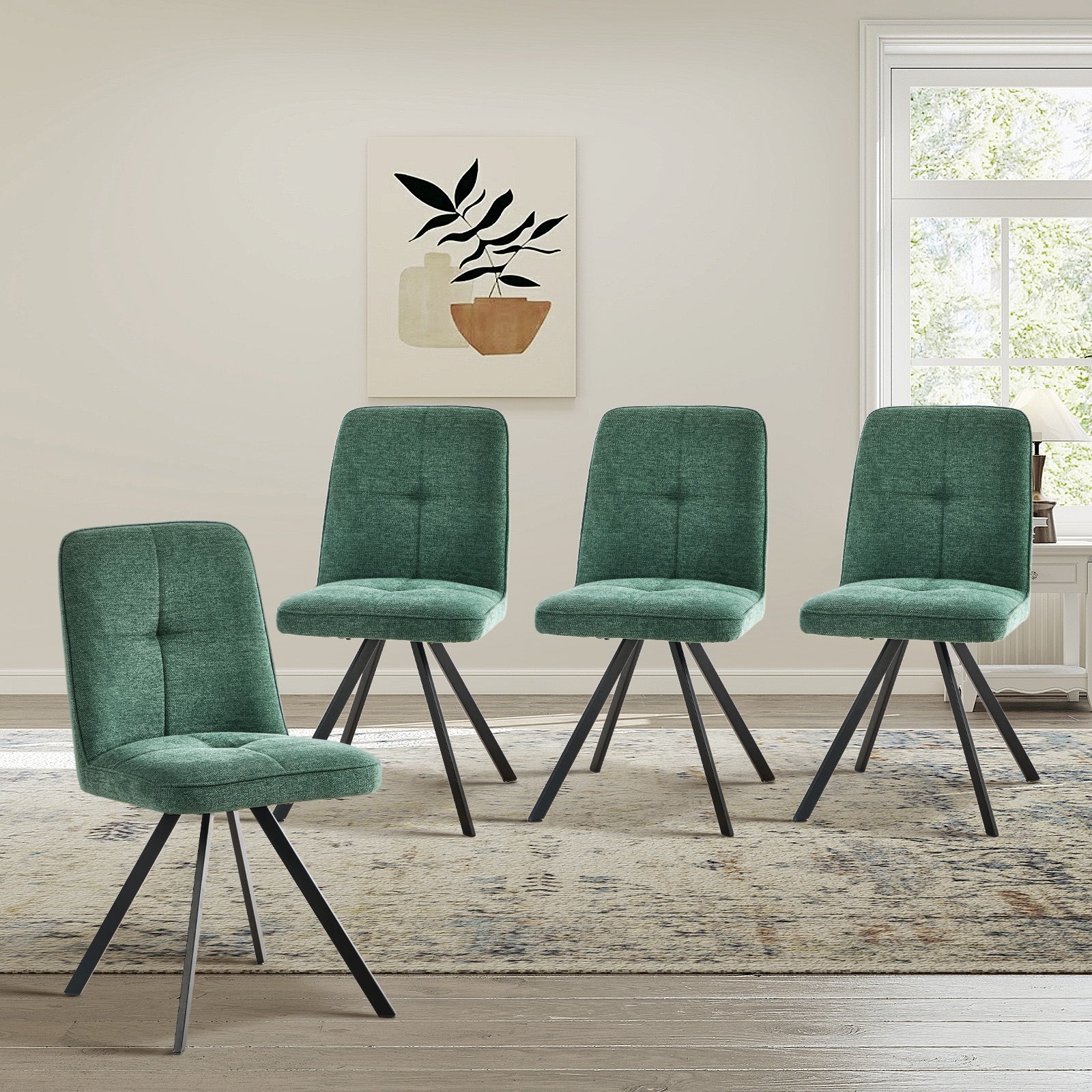 Oikiture 4x Dining Chair Kitchen Seat Linen Fabric Accent Chair Green - Sunyee