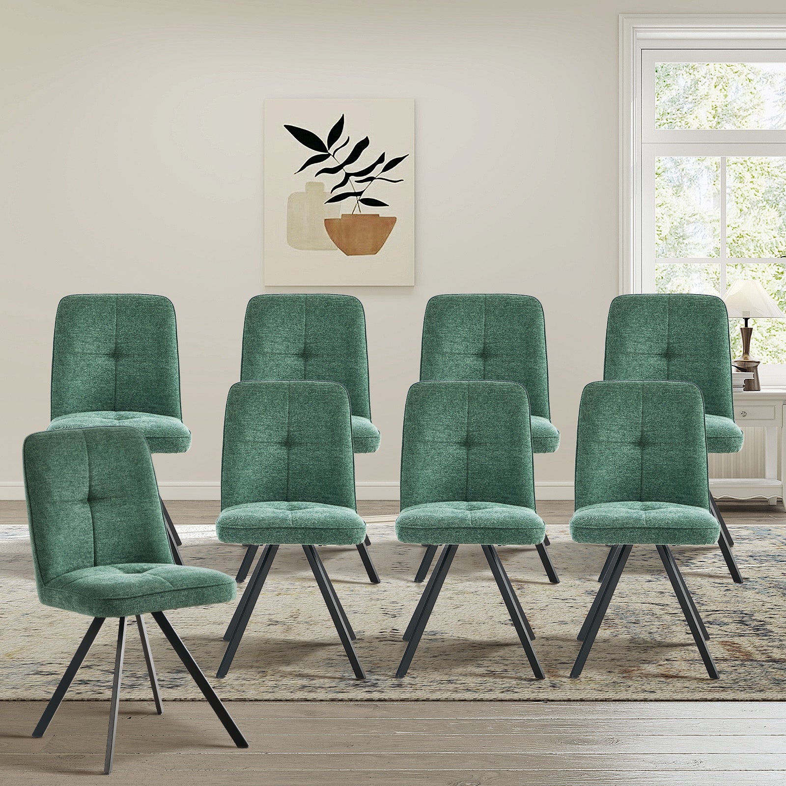 Oikiture 8x Dining Chair Kitchen Seat Linen Fabric Accent Chair Green - Sunyee