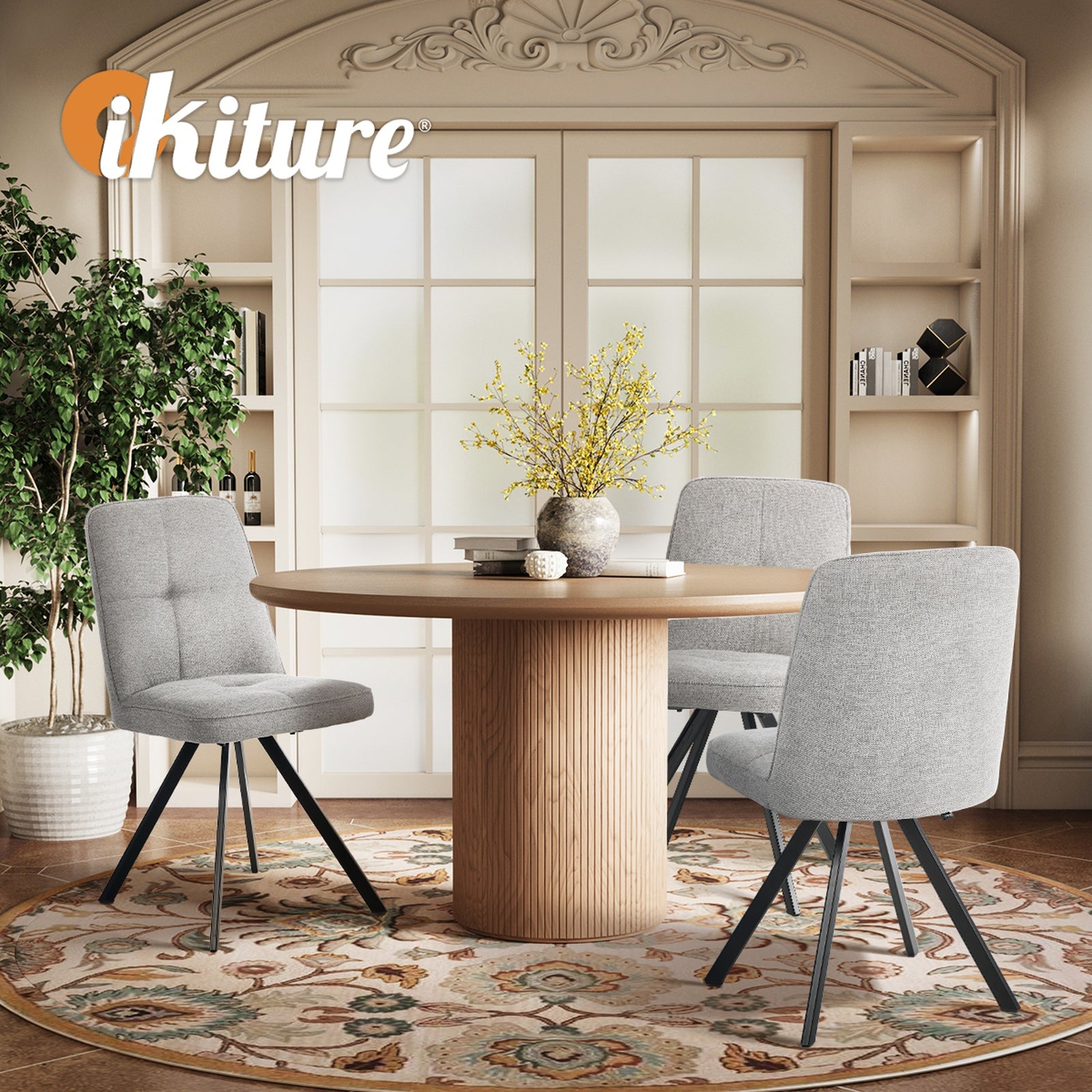 Oikiture 4x Dining Chair Kitchen Seat Linen Fabric Accent Chair Grey - Sunyee