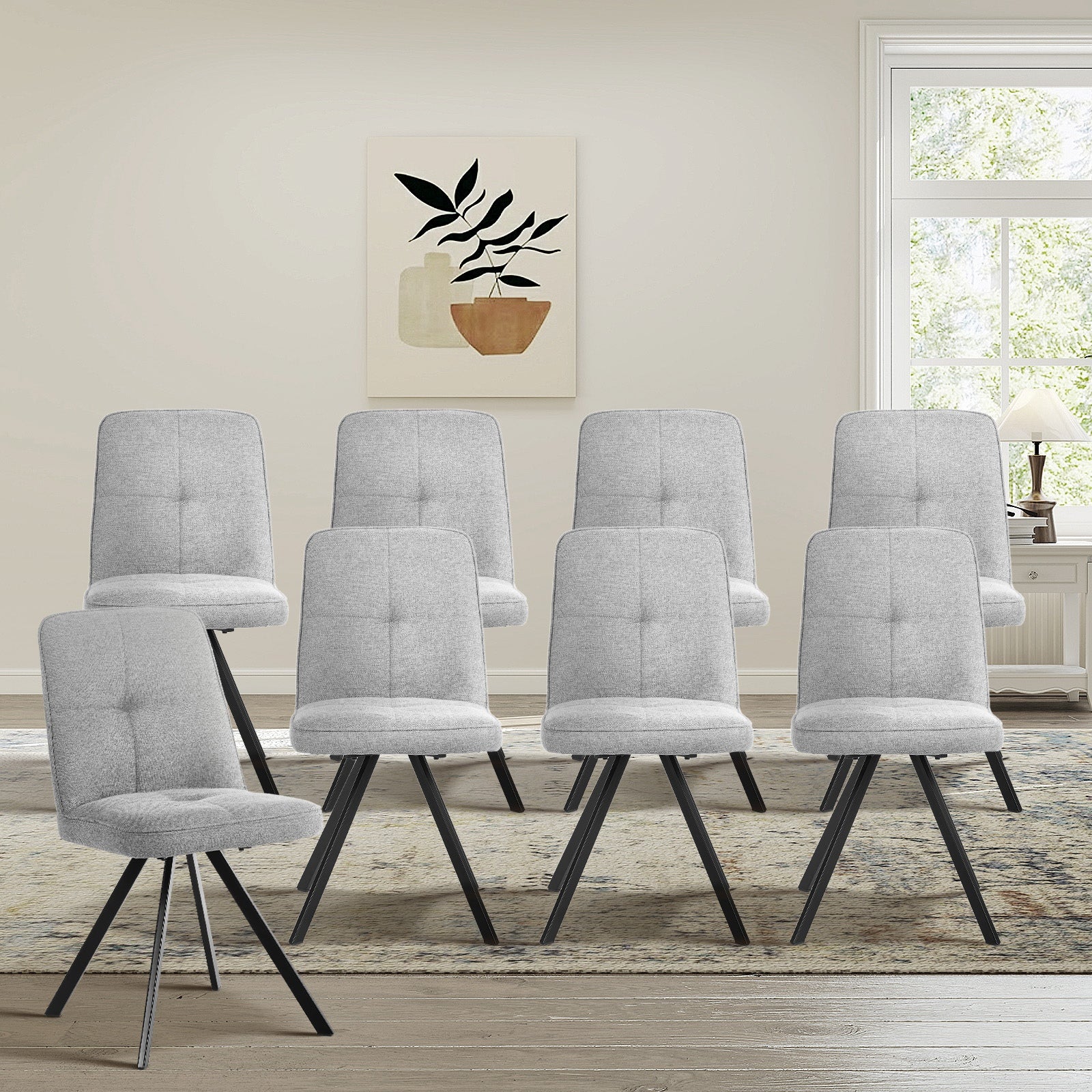 Oikiture 8x Dining Chair Kitchen Seat Linen Fabric Accent Chair Grey