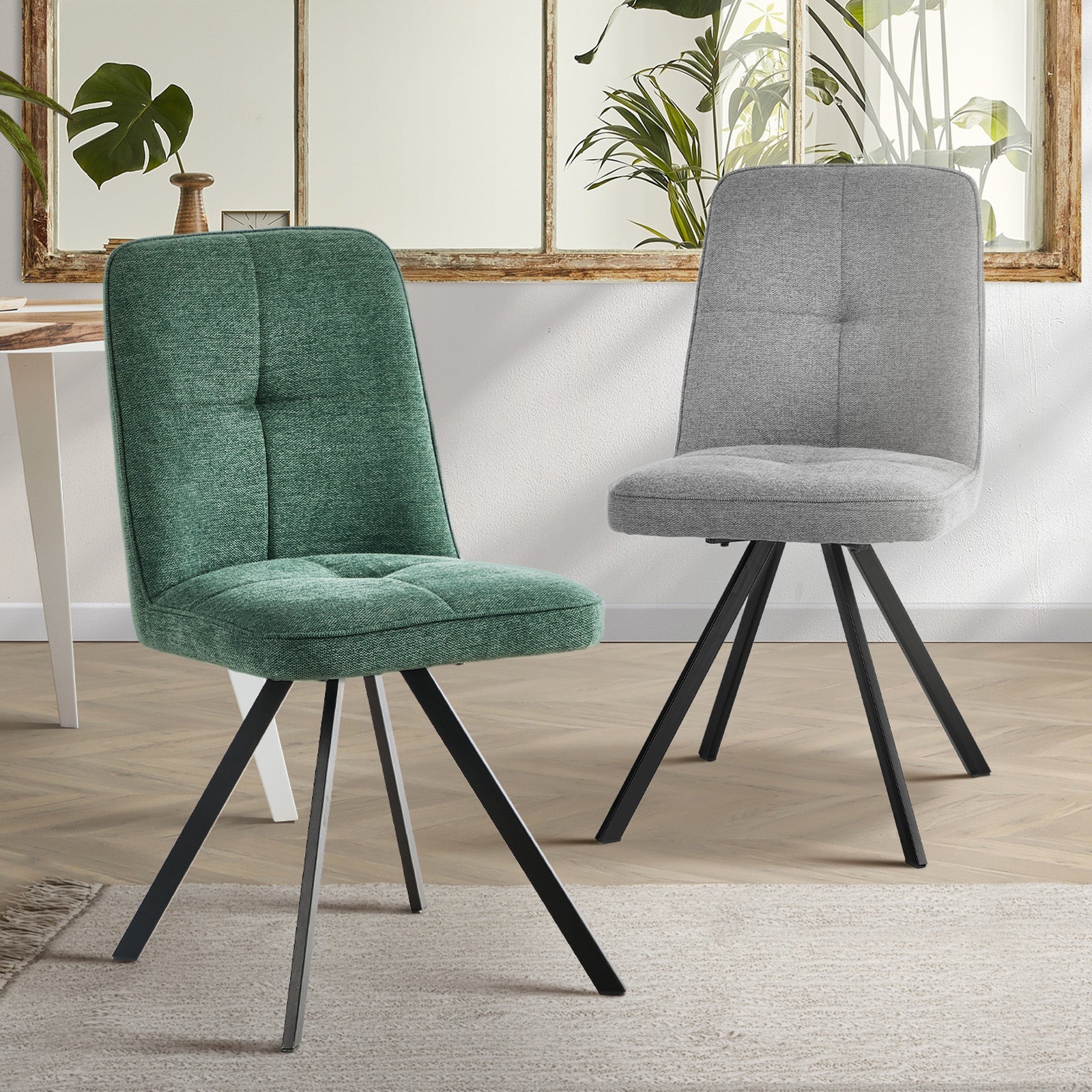 Oikiture 2x Dining Chair Kitchen Seat Linen Fabric Accent Chair