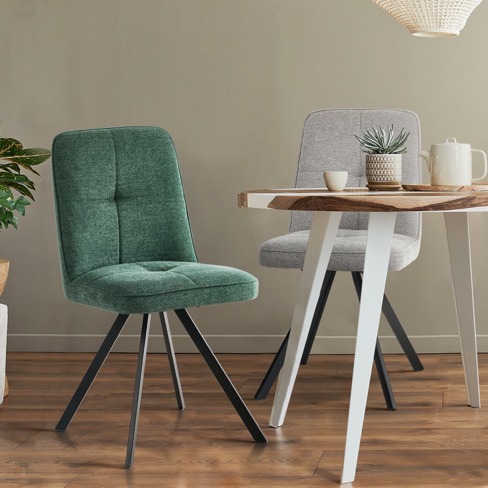 Oikiture 2x Dining Chair Kitchen Seat Linen Fabric Accent Chair