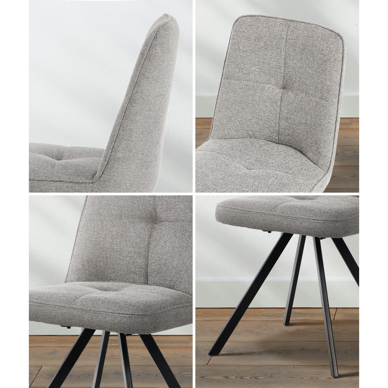 Oikiture 2x Dining Chair Kitchen Seat Linen Fabric Accent Chair