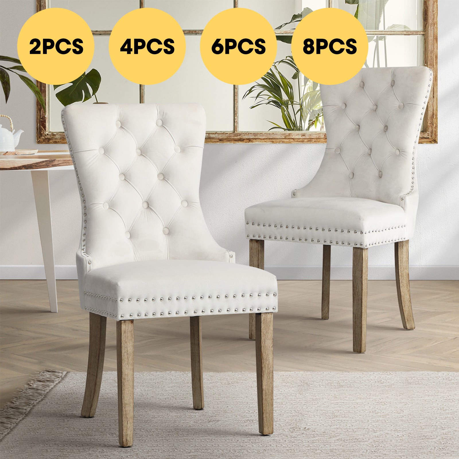 Oikiture Velvet Dining Chairs Upholstered French Provincial Tufted Kitchen - Sunyee