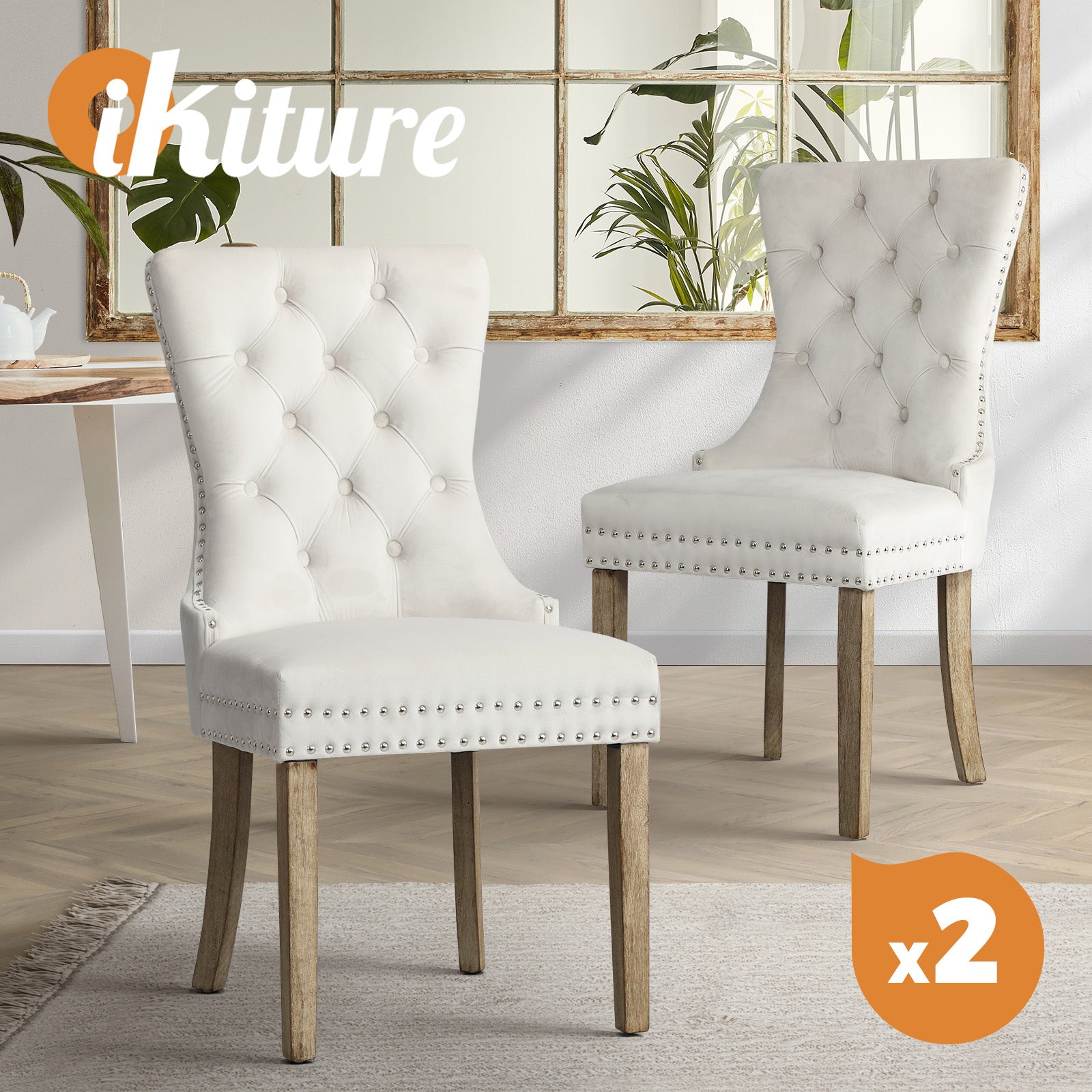 Oikiture 2x Velvet Dining Chairs Upholstered French Provincial Tufted Kitchen - Sunyee