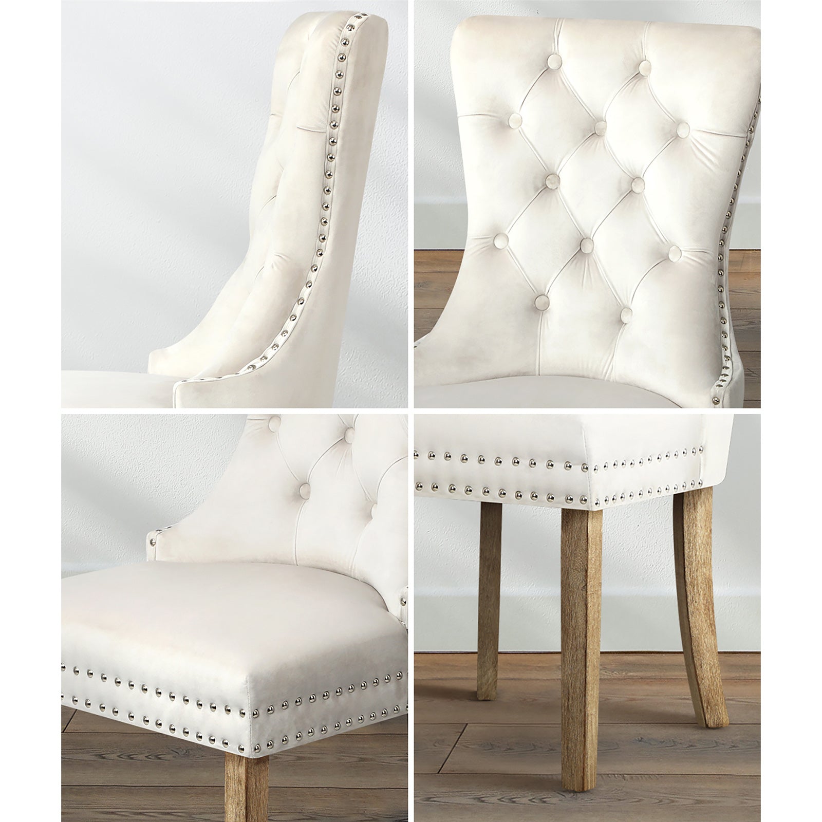 Oikiture 2x Velvet Dining Chairs Upholstered French Provincial Tufted Kitchen - Sunyee