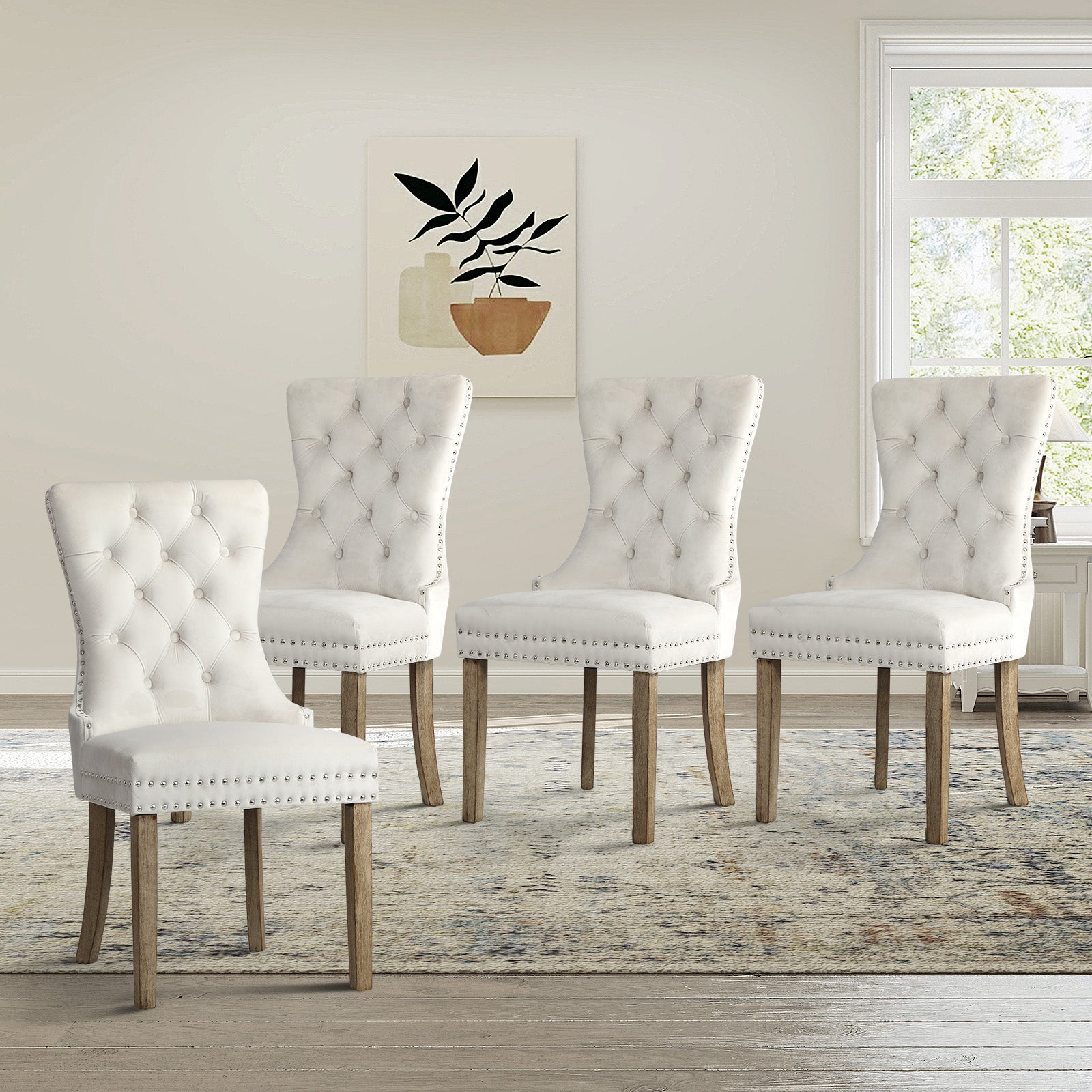 Oikiture 4x Velvet Dining Chairs Upholstered French Provincial Tufted Beige - Sunyee