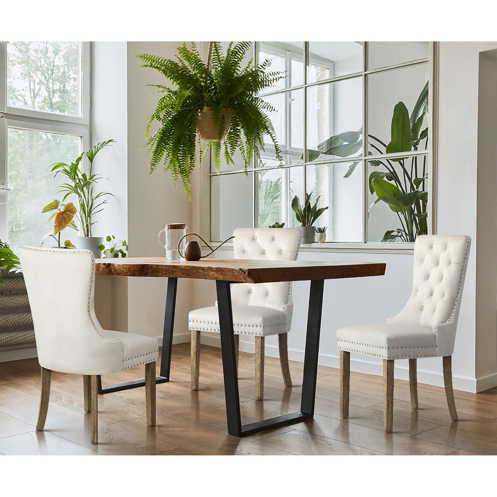 Oikiture 4x Velvet Dining Chairs Upholstered French Provincial Tufted Beige - Sunyee