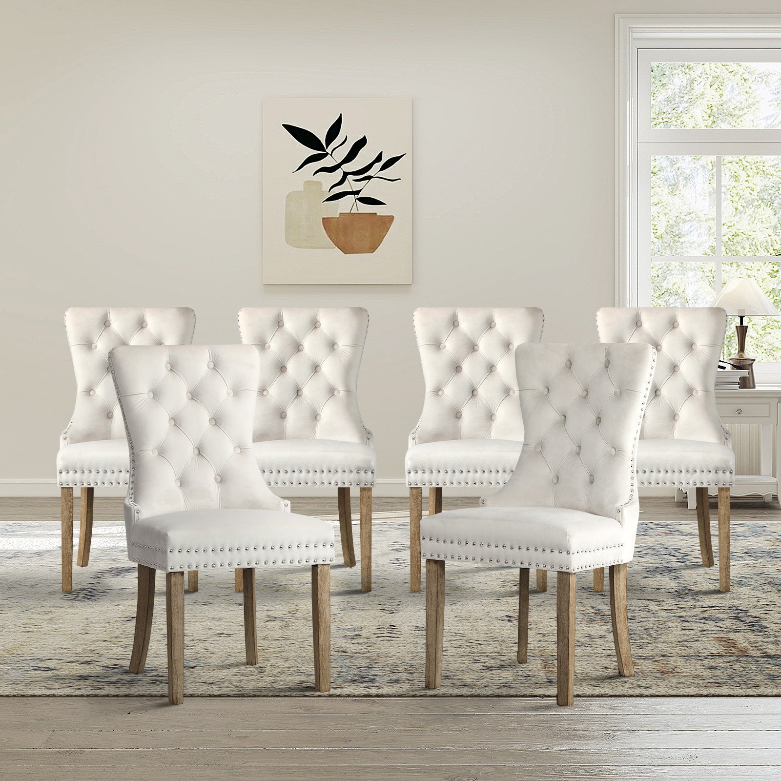 Oikiture 6x Dining Chairs Upholstered French Provincial Tufted PU Leather Beige - Sunyee