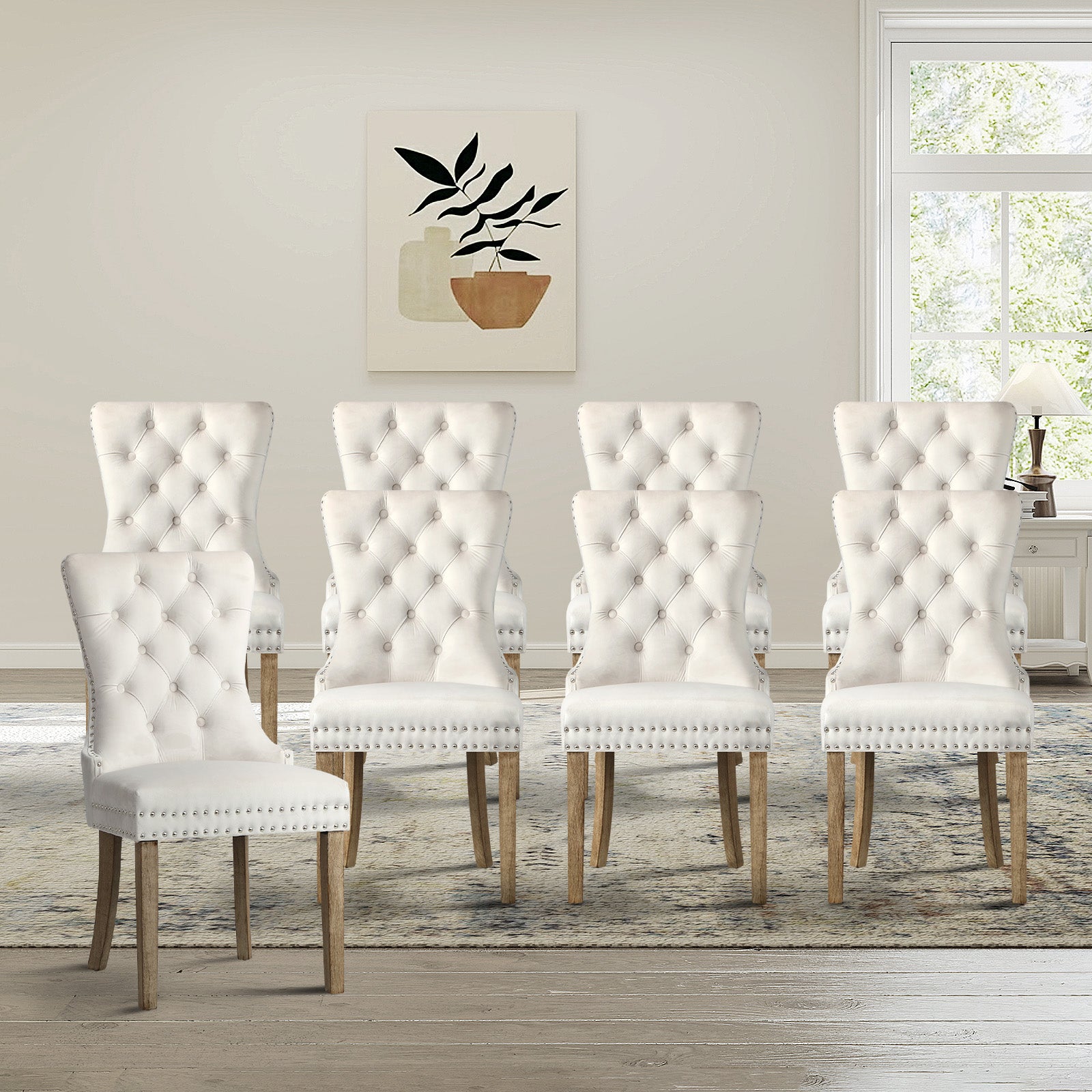 Oikiture 8x Velvet Dining Chairs Upholstered French Provincial Tufted Beige - Sunyee
