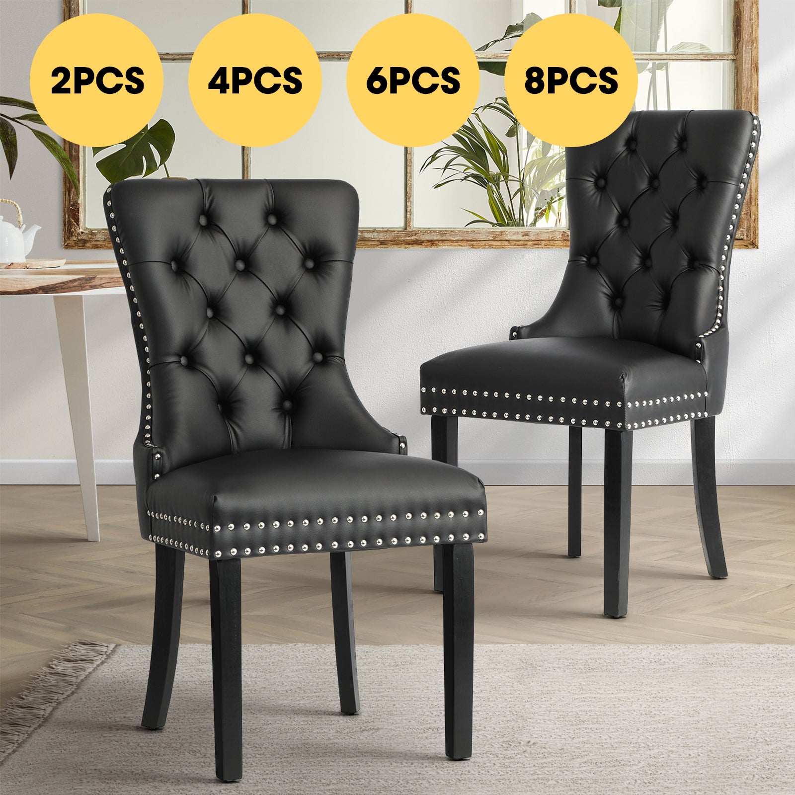 Oikiture Dining Chairs Upholstered French Provincial Tufted PU Leather Black - Sunyee