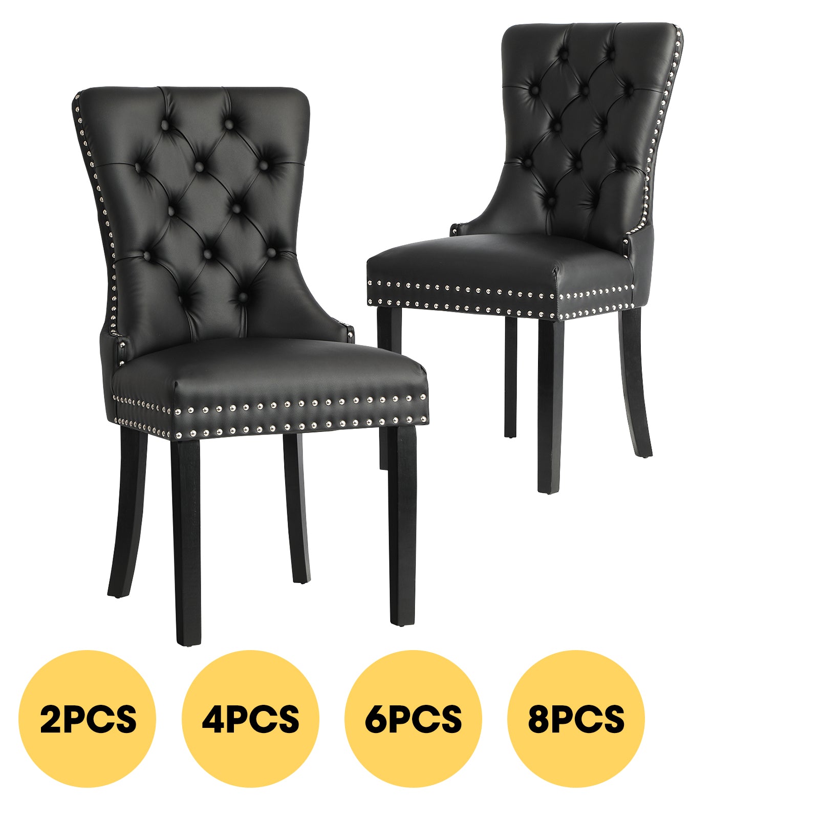 Oikiture Dining Chairs Upholstered French Provincial Tufted PU Leather Black - Sunyee