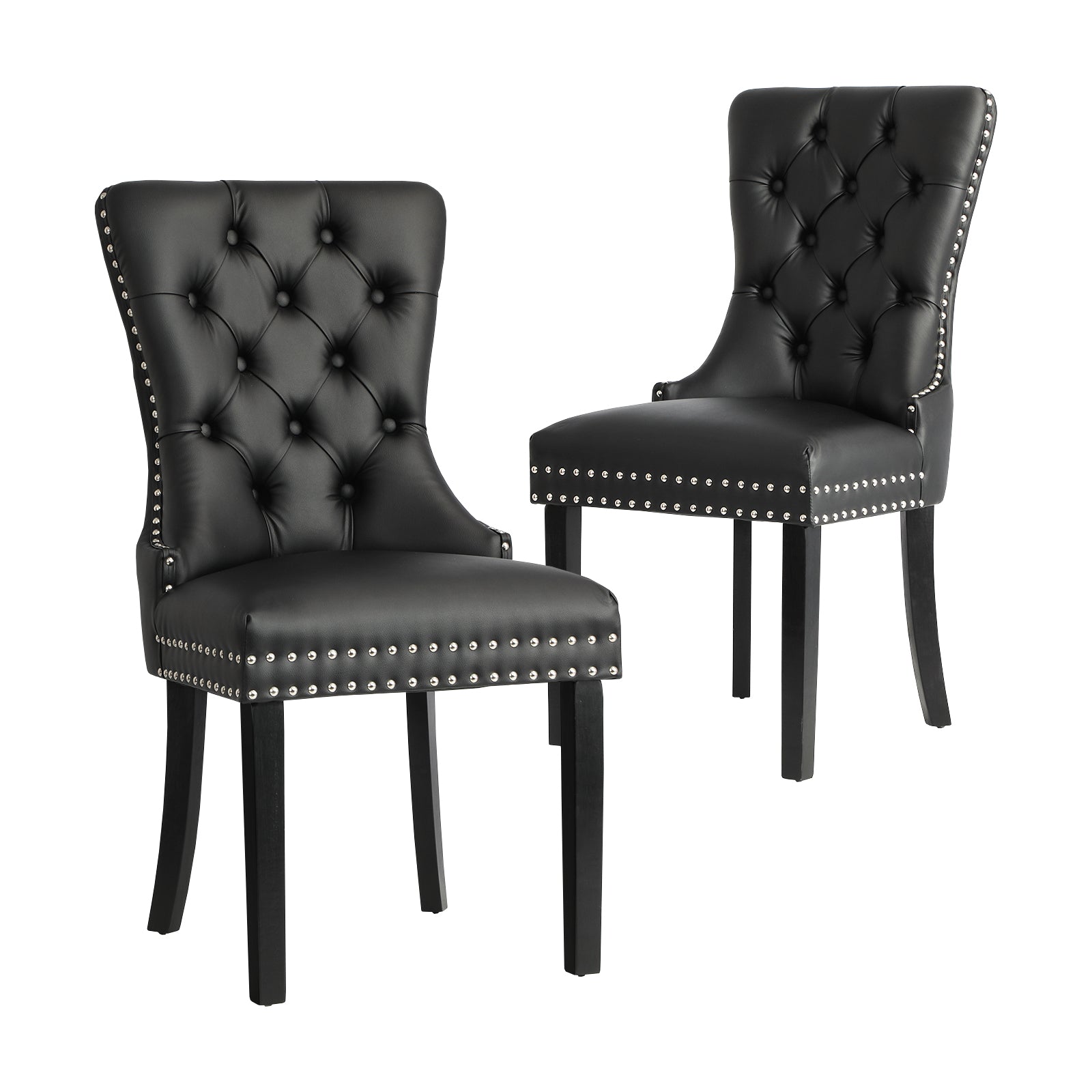 Oikiture Dining Chairs Upholstered French Provincial Tufted PU Leather Black - Sunyee