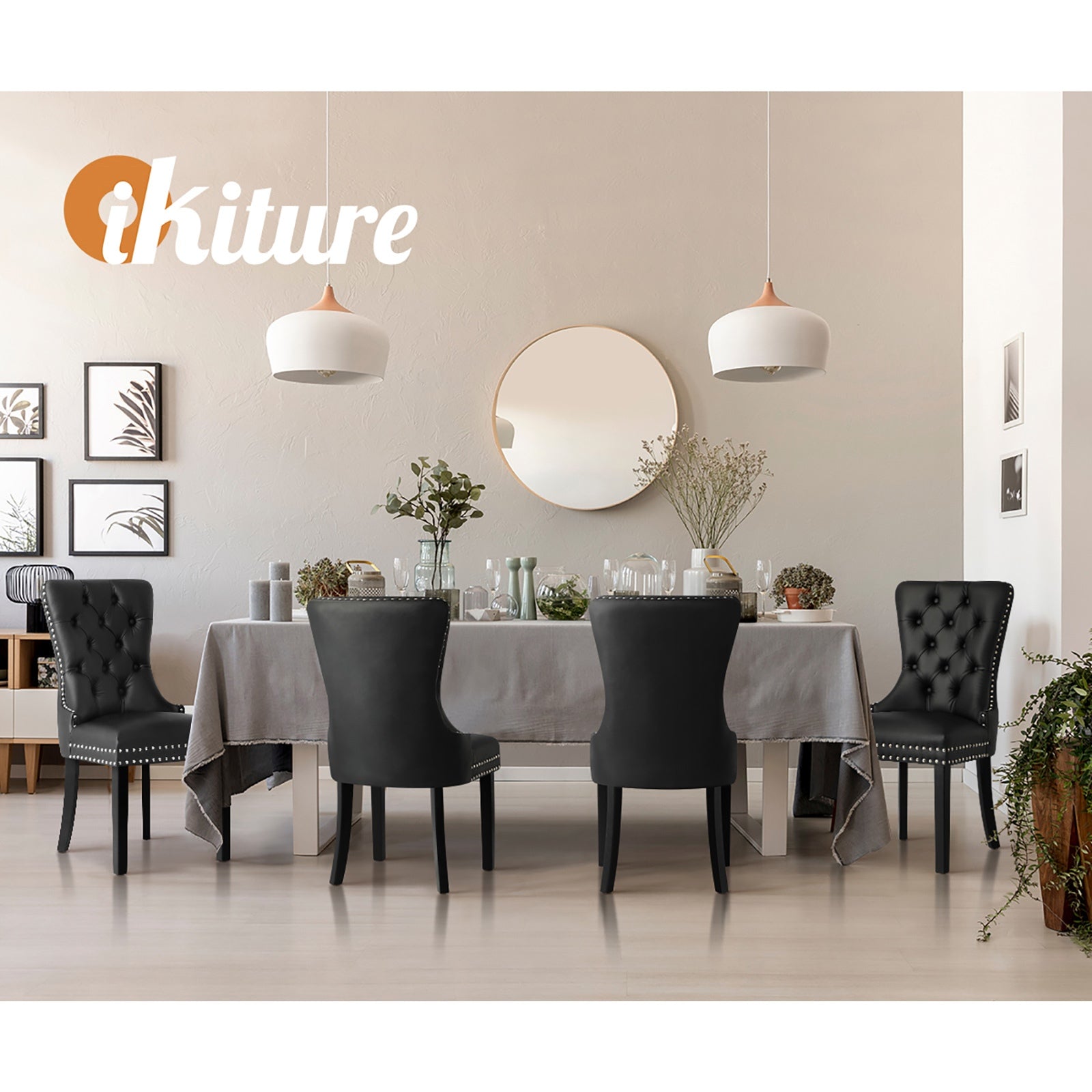 Oikiture 4x Dining Chairs Upholstered French Provincial Tufted PU Leather Black - Sunyee