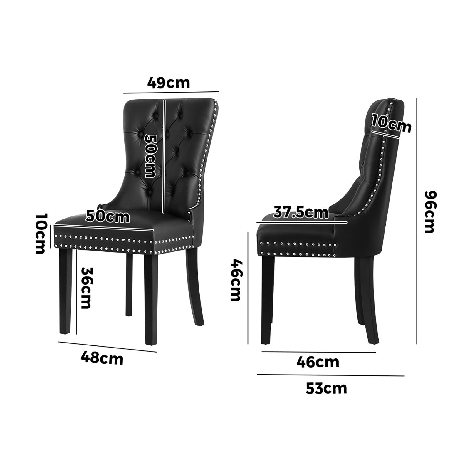 Oikiture 4x Dining Chairs Upholstered French Provincial Tufted PU Leather Black - Sunyee