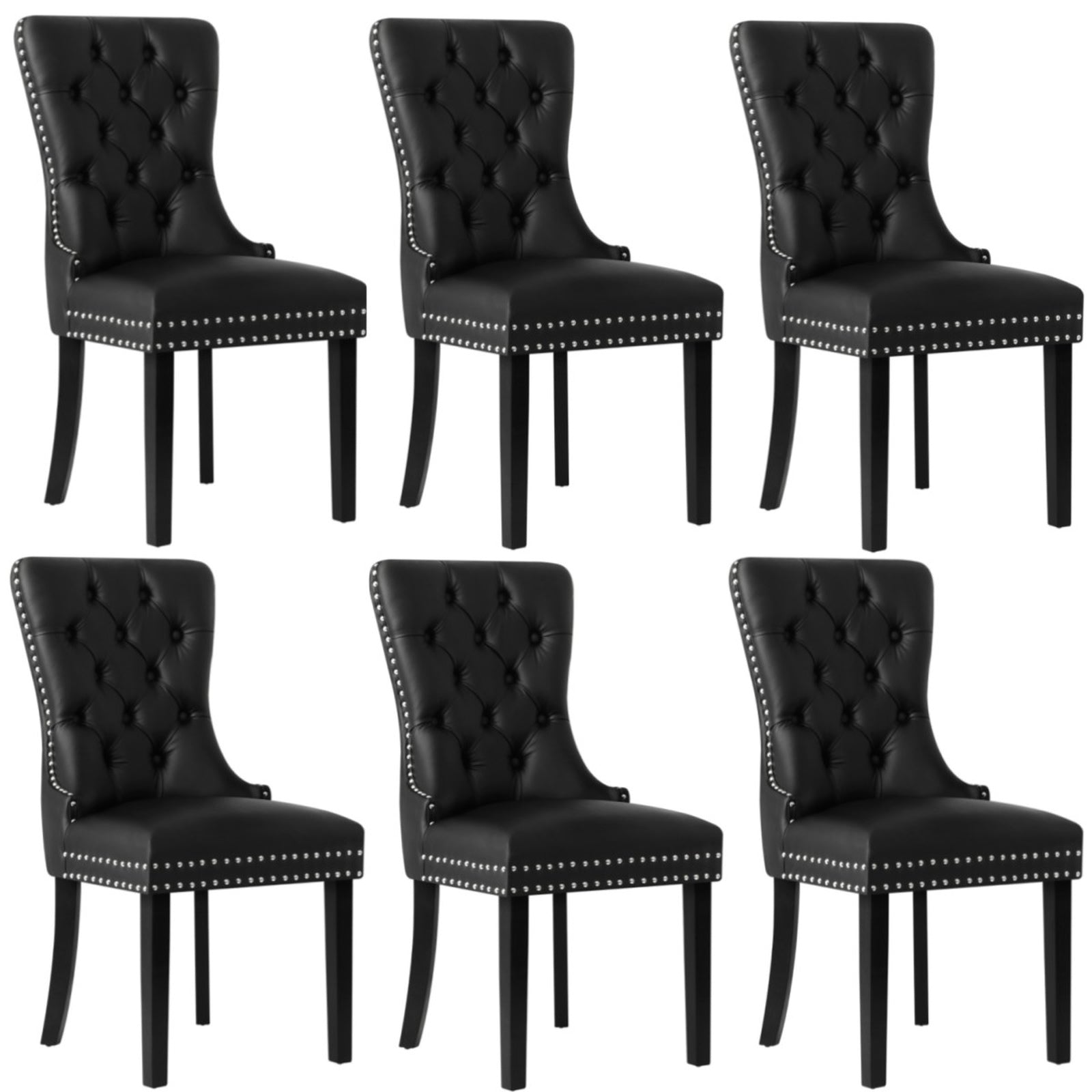 Oikiture 6x Dining Chairs Upholstered French Provincial Tufted PU Leather Black - Sunyee