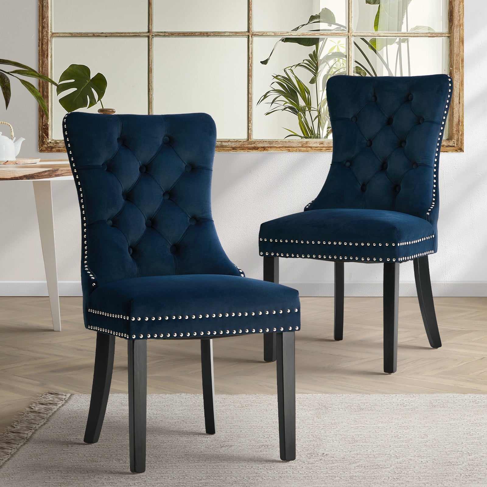 Oikiture 2x Velvet Dining Chairs Upholstered French Provincial Tufted Blue - Sunyee
